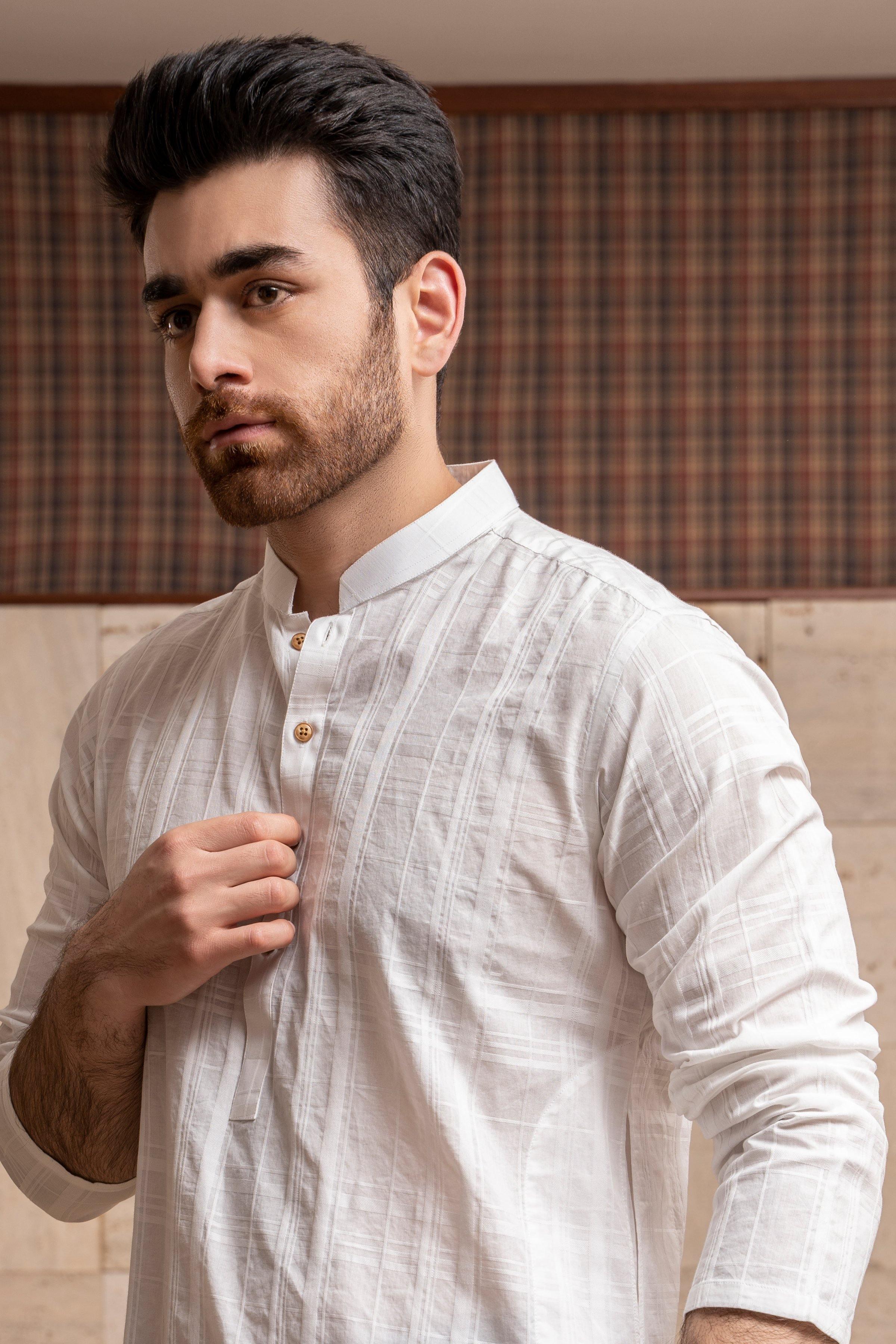 KURTA BAN COLLAR OFF WHITE at Charcoal Clothing
