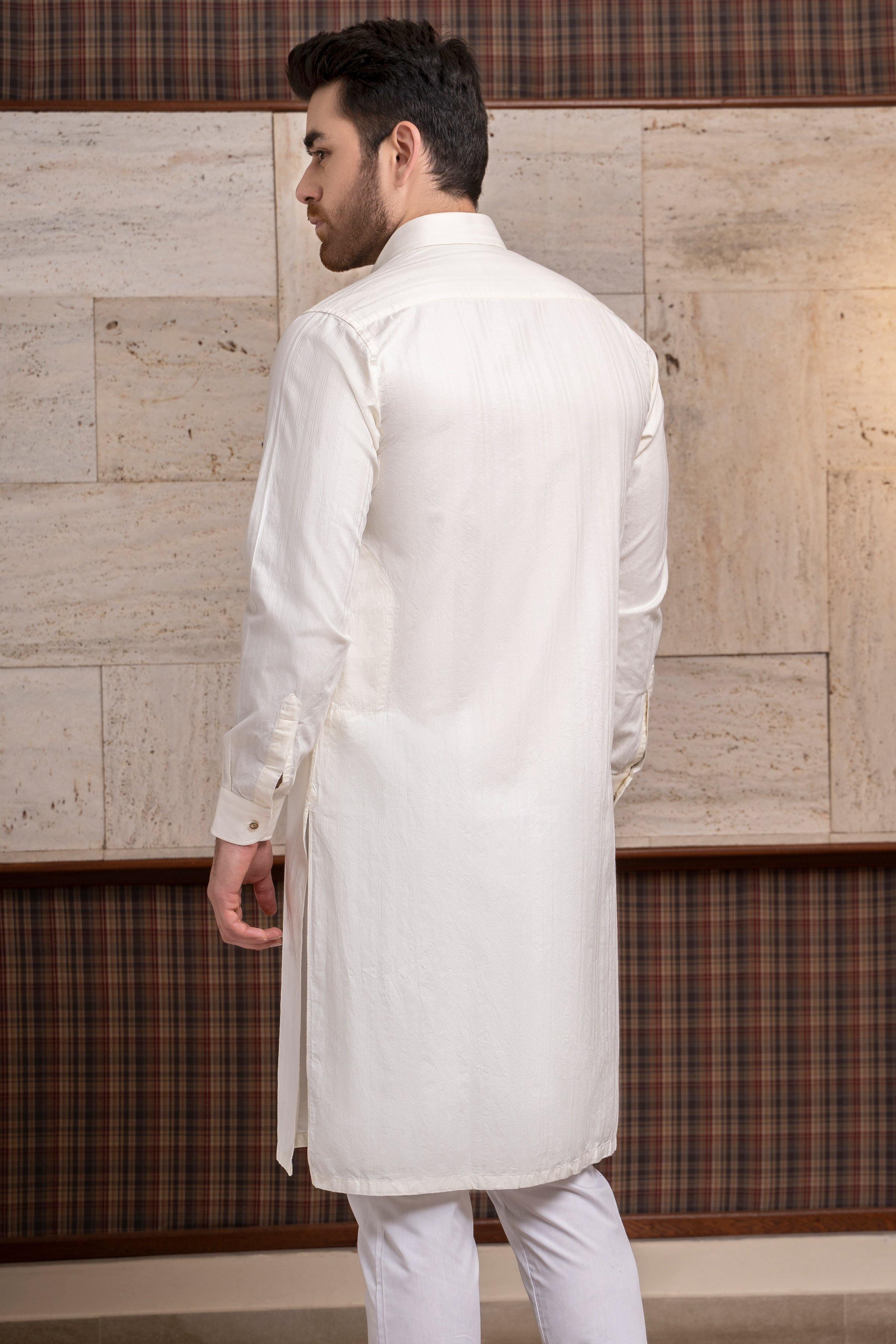 KURTA BAN COLLAR OFF WHITE at Charcoal Clothing