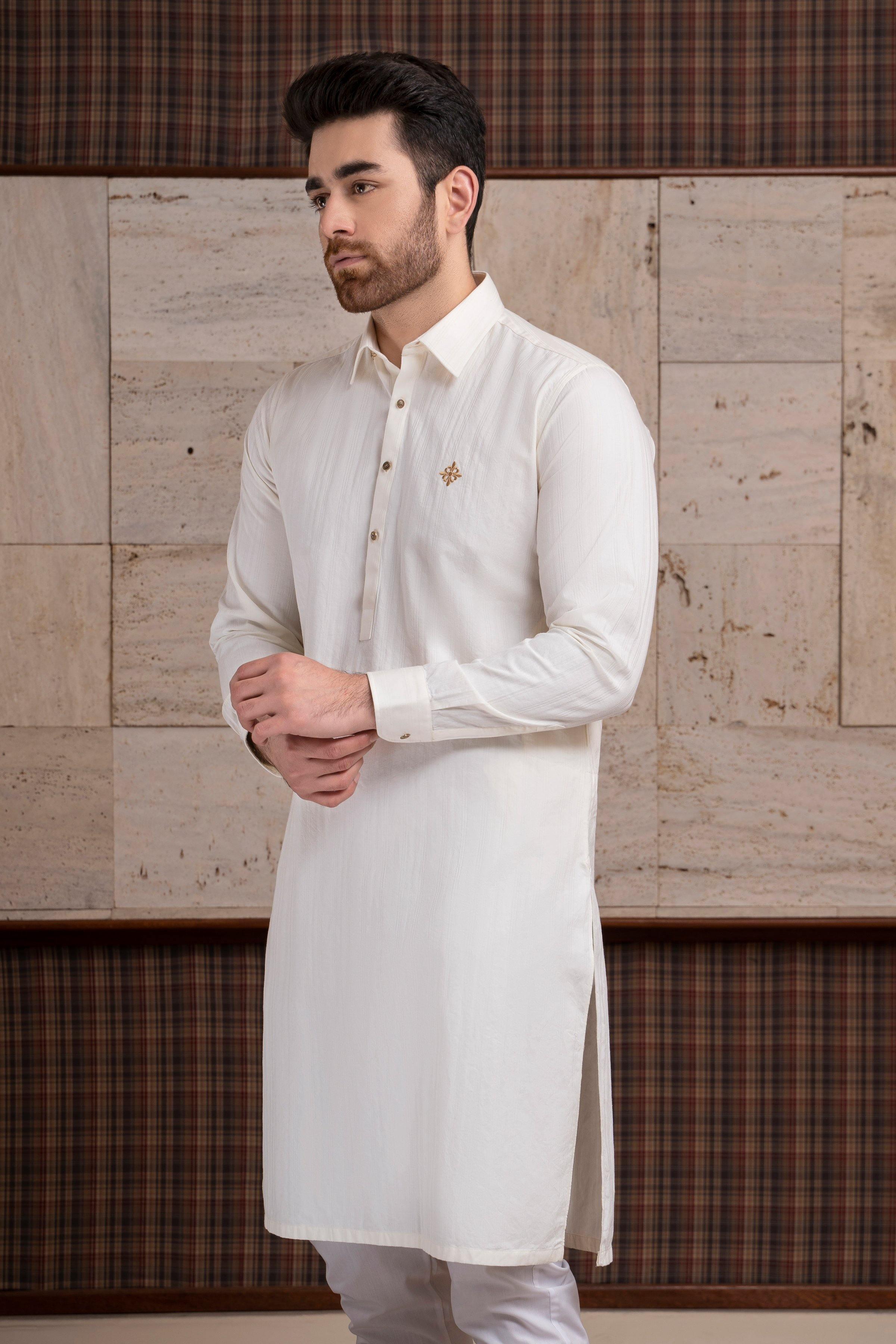 KURTA BAN COLLAR OFF WHITE at Charcoal Clothing