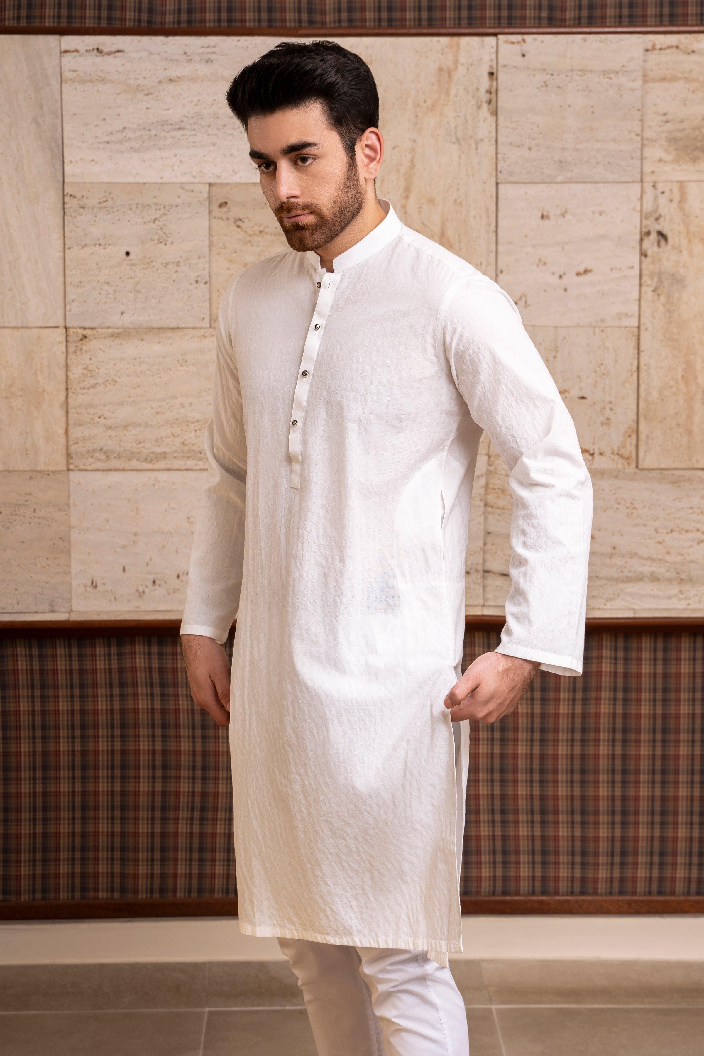 KURTA BAN COLLAR OFF WHITE at Charcoal Clothing