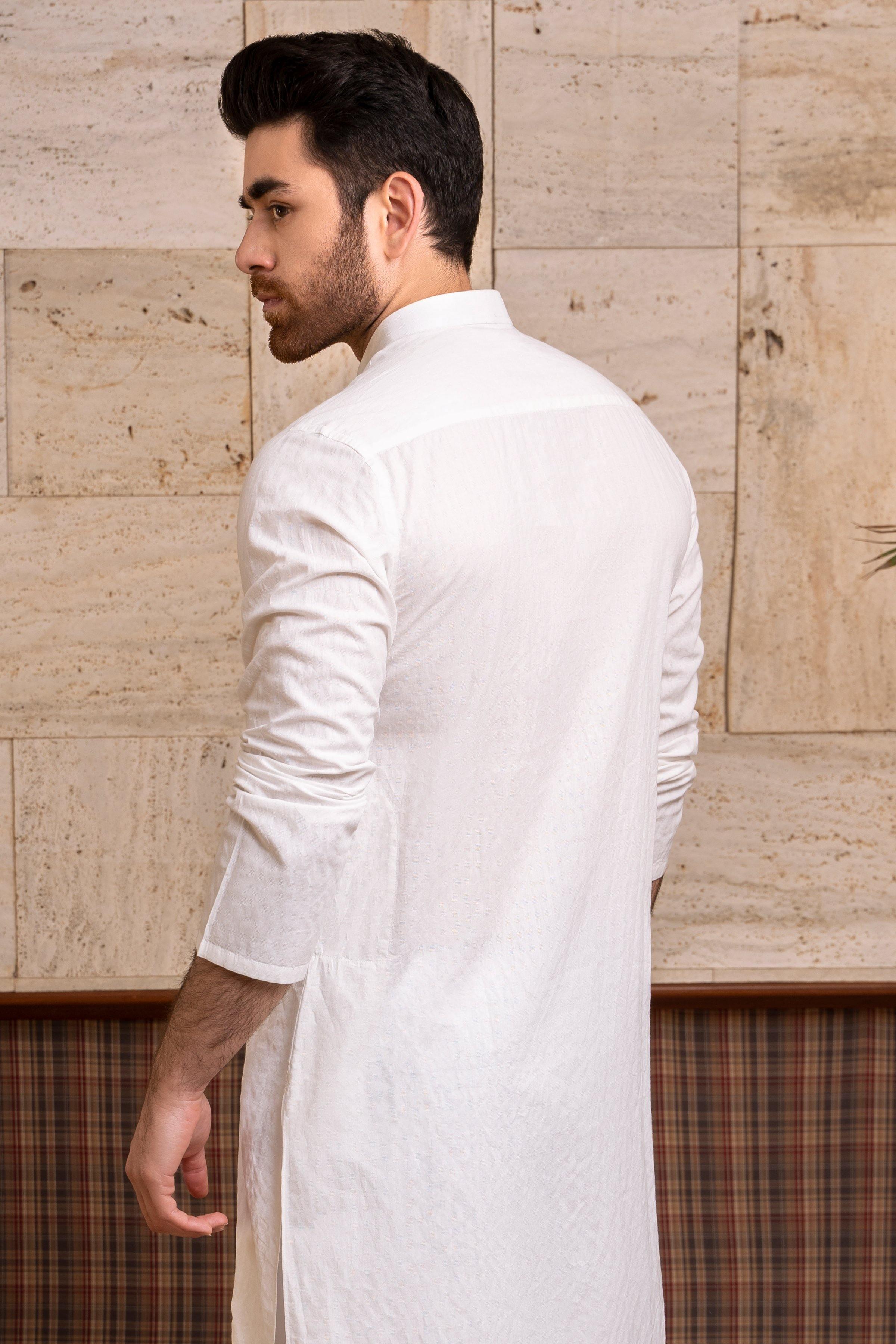 KURTA BAN COLLAR OFF WHITE at Charcoal Clothing