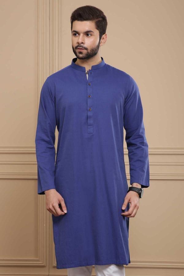 KURTA BAN COLLAR ROYAL BLUE at Charcoal Clothing