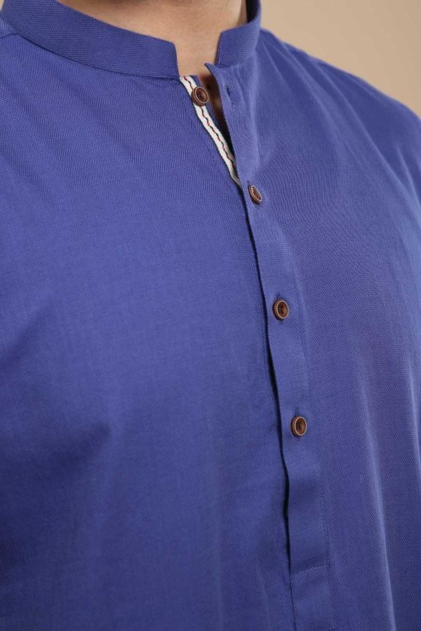 KURTA BAN COLLAR ROYAL BLUE at Charcoal Clothing