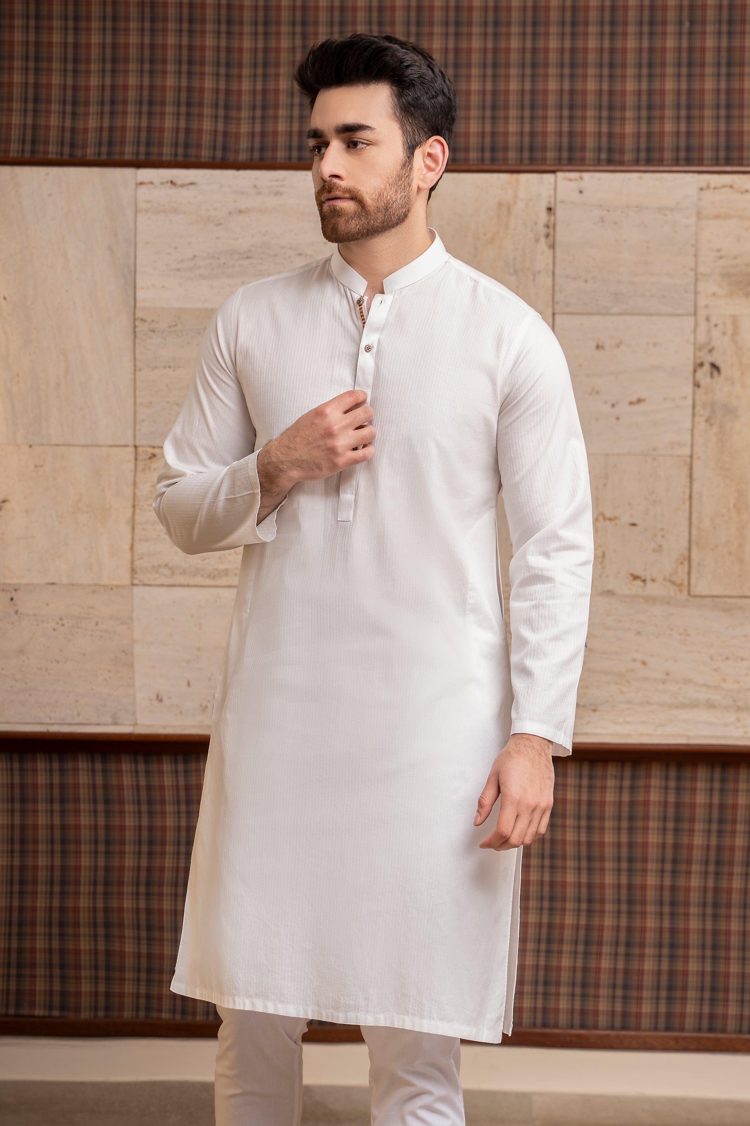 KURTA BAN COLLAR WHITE at Charcoal Clothing