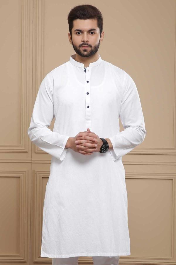 KURTA BAN COLLAR WHITE at Charcoal Clothing
