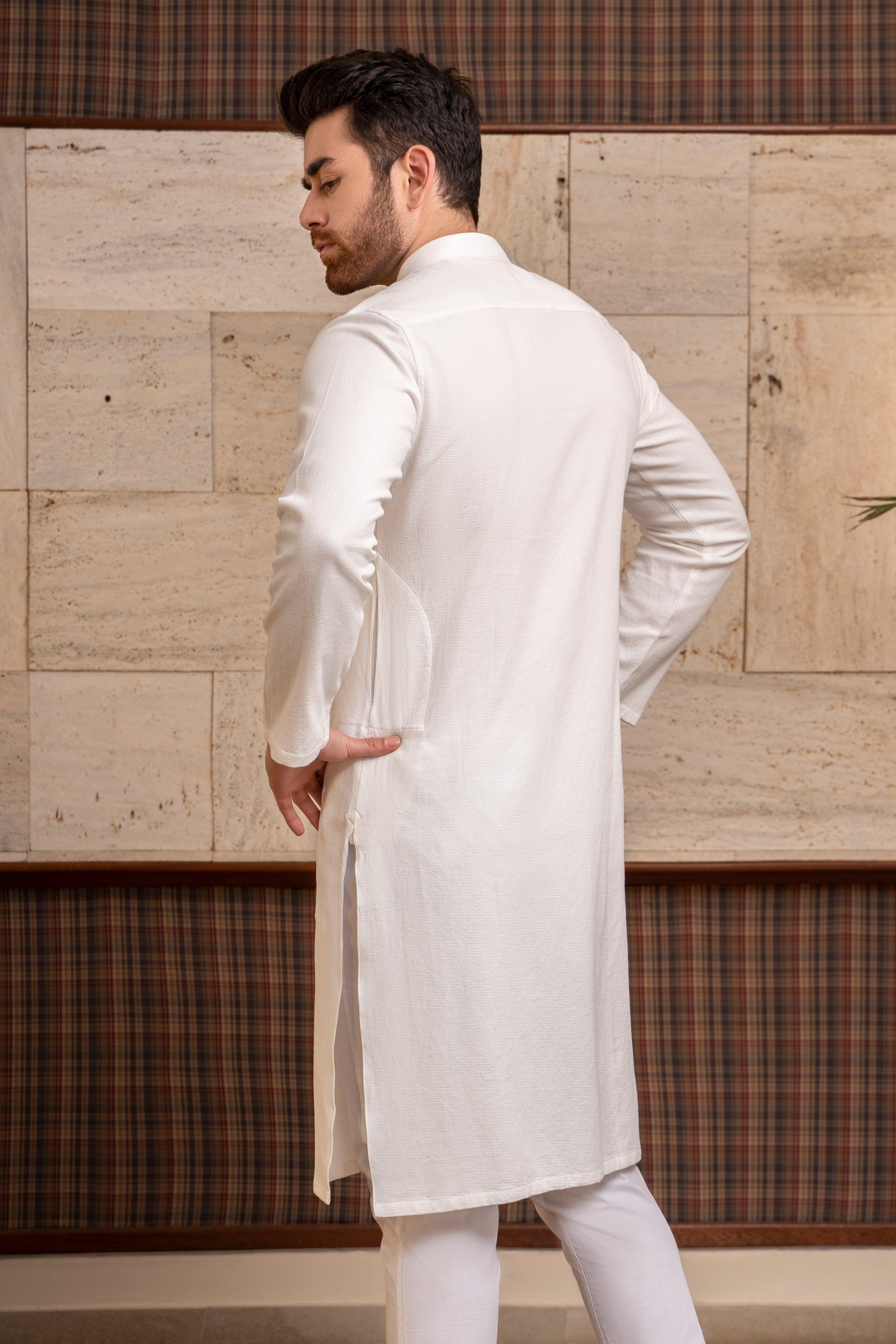 KURTA BAN COLLAR WHITE at Charcoal Clothing