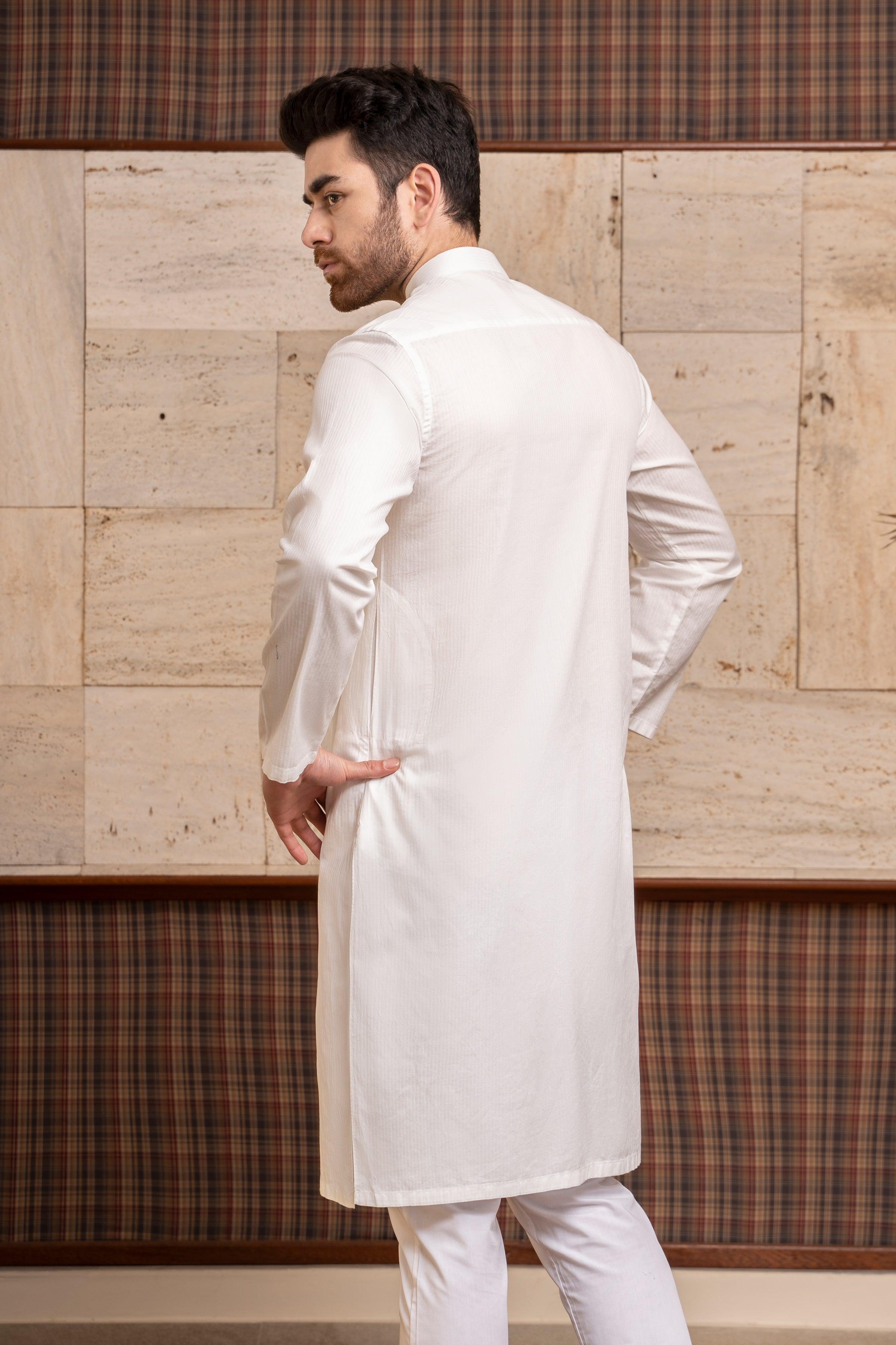 KURTA BAN COLLAR WHITE at Charcoal Clothing