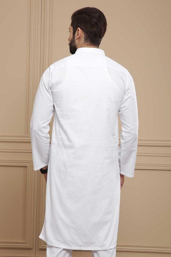 KURTA BAN COLLAR WHITE at Charcoal Clothing