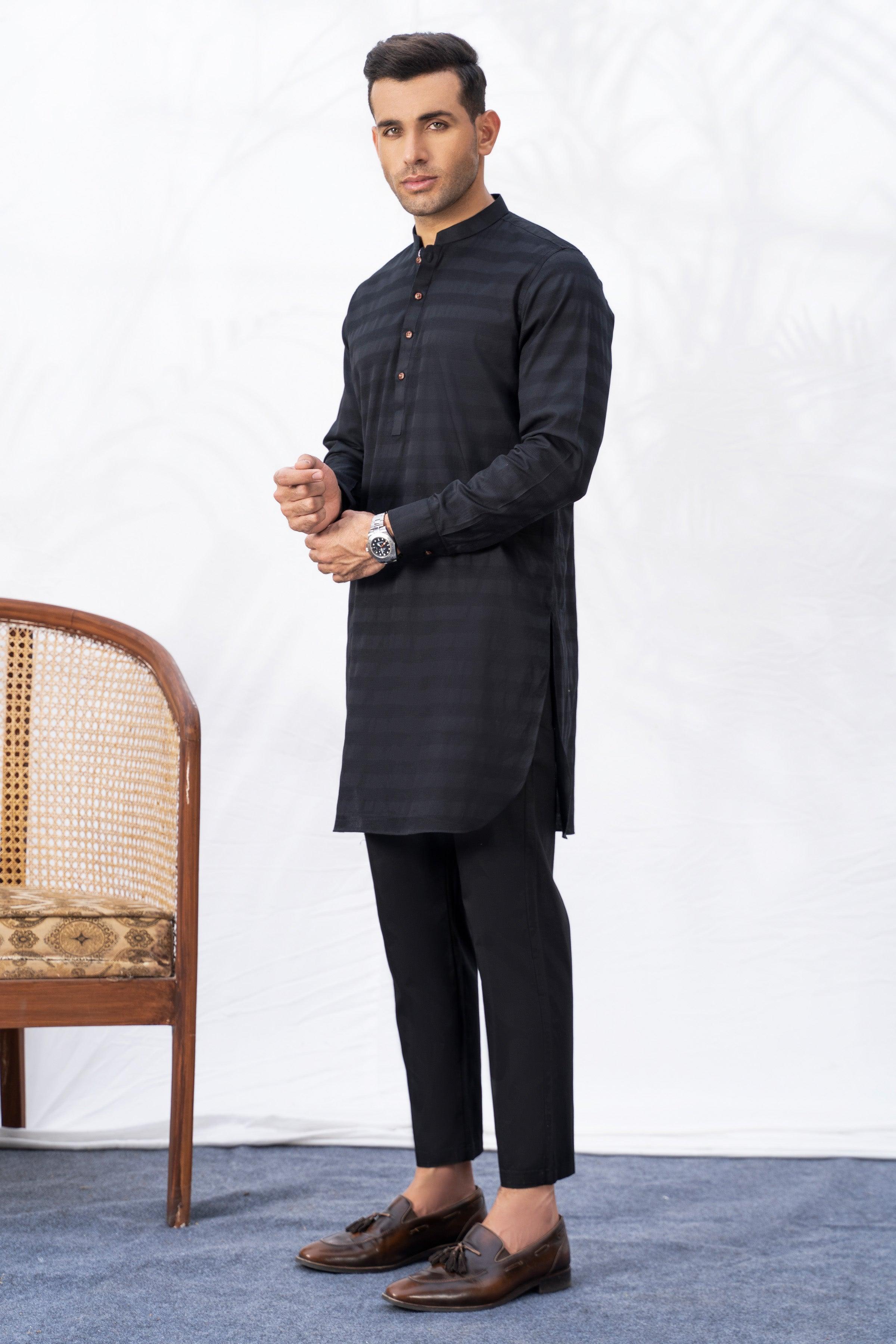 KURTA PAJAMA BLACK at Charcoal Clothing