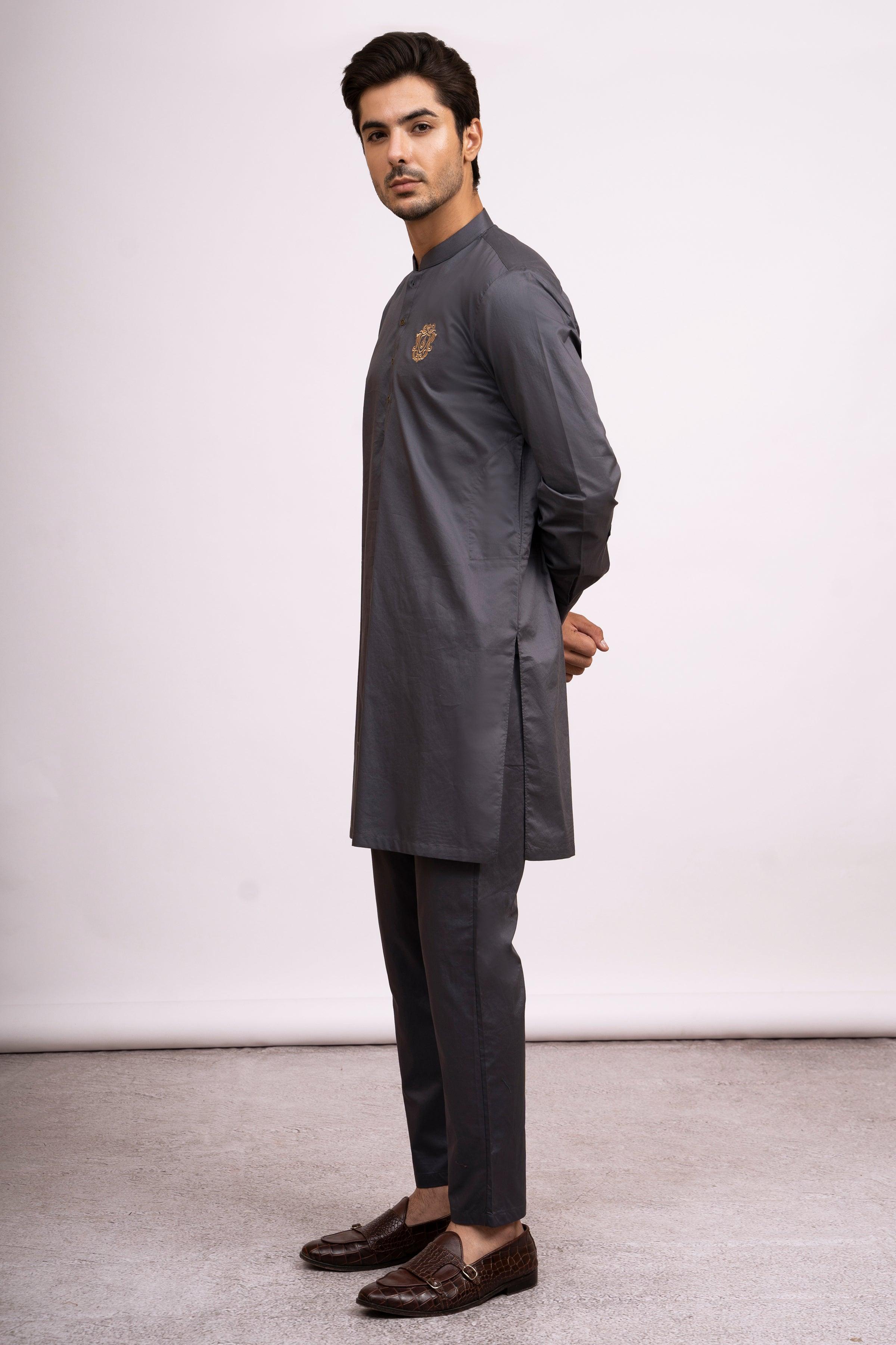 KURTA PAJAMA DARK GREY at Charcoal Clothing