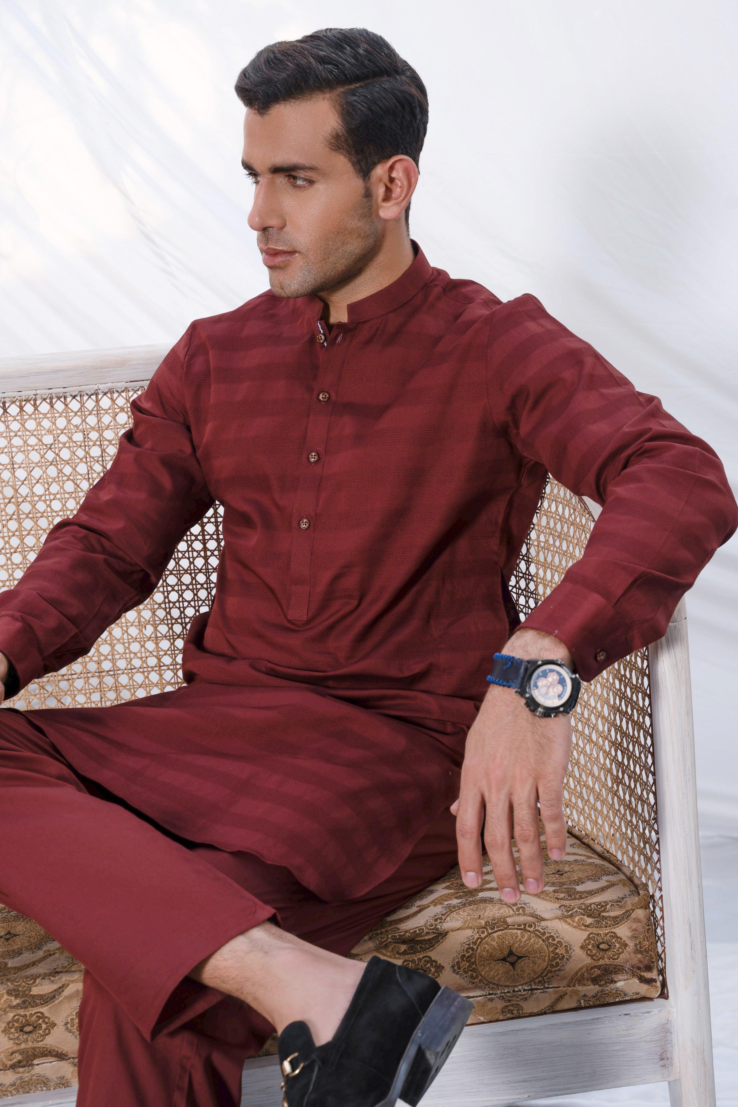 KURTA PAJAMA MAROON at Charcoal Clothing