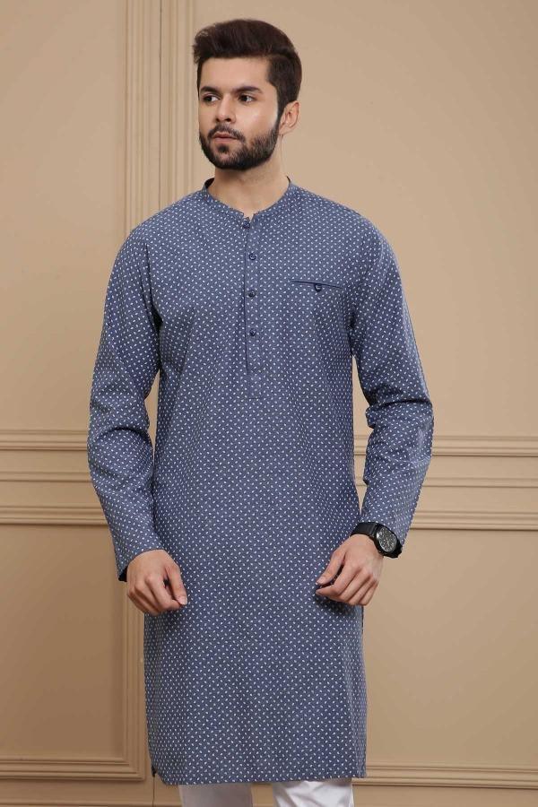 KURTA SMALL BAN COLLAR BLUE GREY at Charcoal Clothing