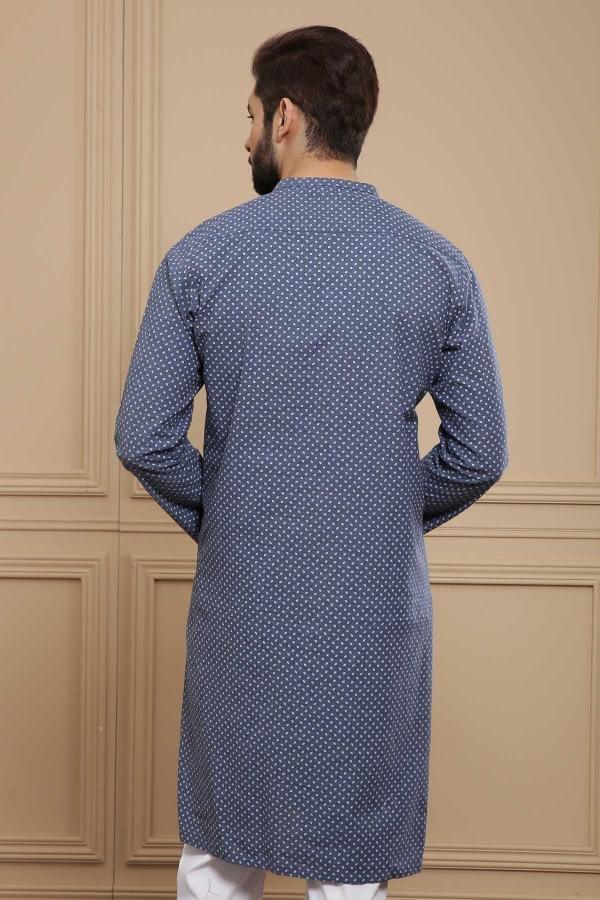 KURTA SMALL BAN COLLAR BLUE GREY at Charcoal Clothing