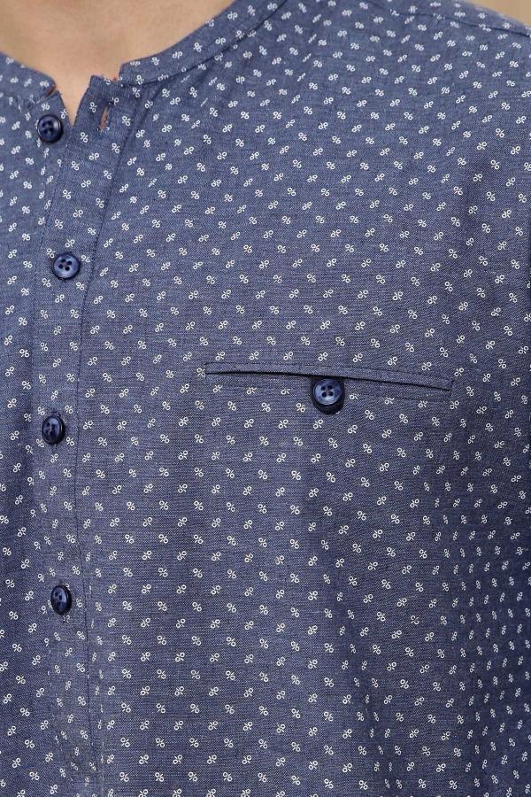 KURTA SMALL BAN COLLAR BLUE GREY at Charcoal Clothing