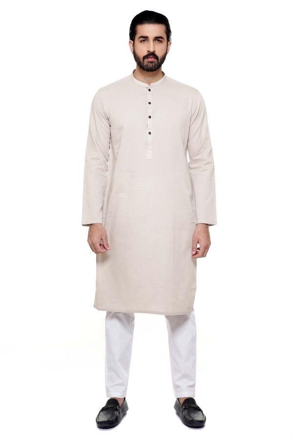 KURTA SMALL BAN COLLAR LIGHT KHAKI at Charcoal Clothing