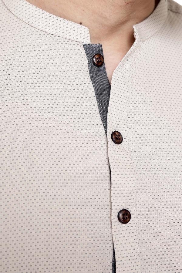 KURTA SMALL BAN COLLAR LIGHT KHAKI at Charcoal Clothing