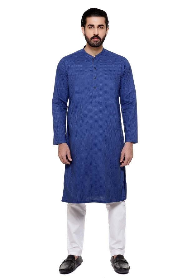 KURTA SMALL BAN COLLAR NAVY BLUE at Charcoal Clothing