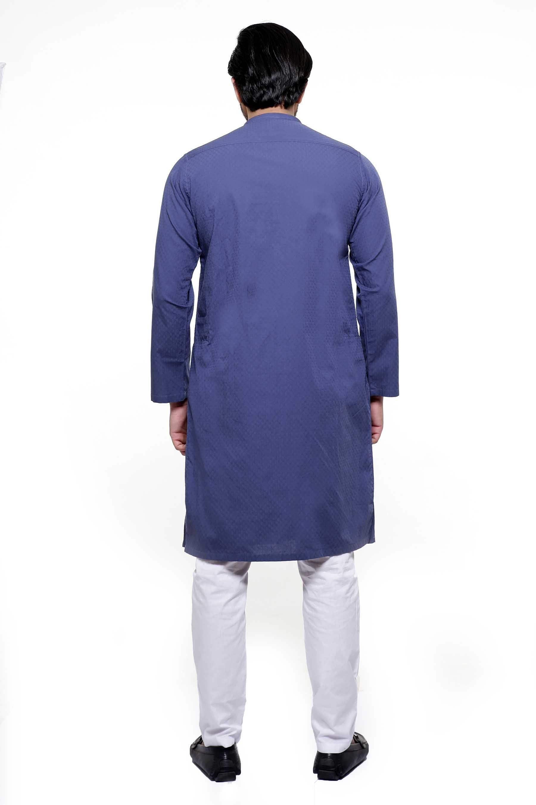 Navy kurta back view with long sleeves and straight hem
