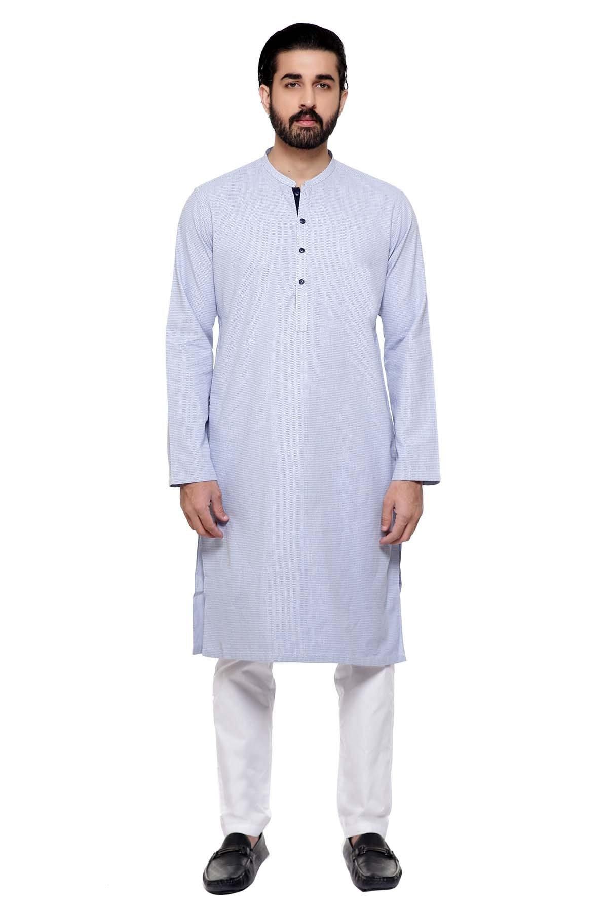 KURTA SMALL BAN COLLAR SKY BLUE at Charcoal Clothing