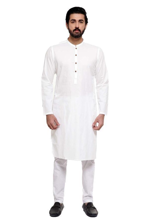 KURTA SMALL BAN COLLAR WHITE at Charcoal Clothing