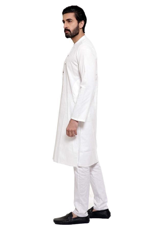 KURTA SMALL BAN COLLAR WHITE at Charcoal Clothing