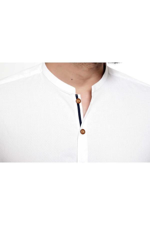 KURTA SMALL BAN COLLAR WHITE at Charcoal Clothing