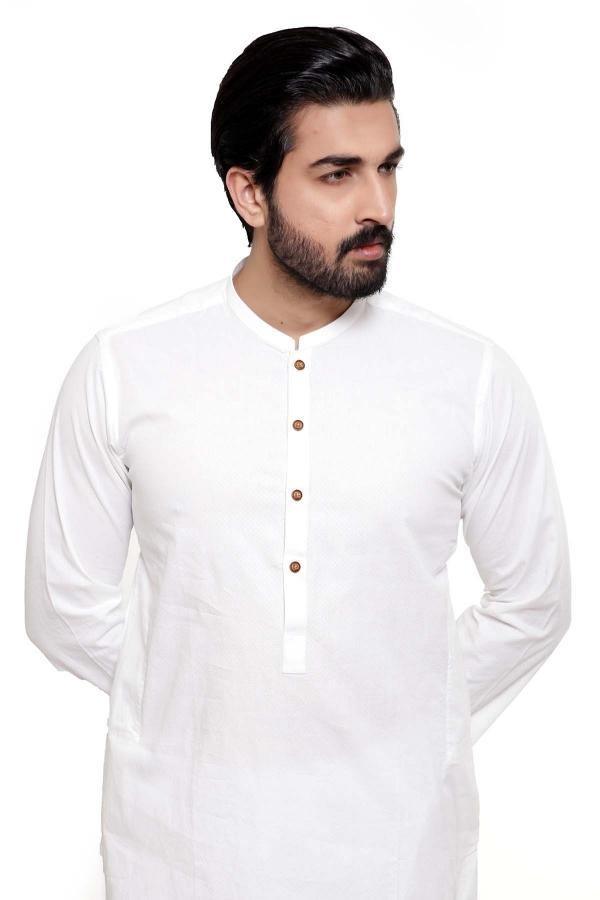 KURTA SMALL BAN COLLAR WHITE at Charcoal Clothing