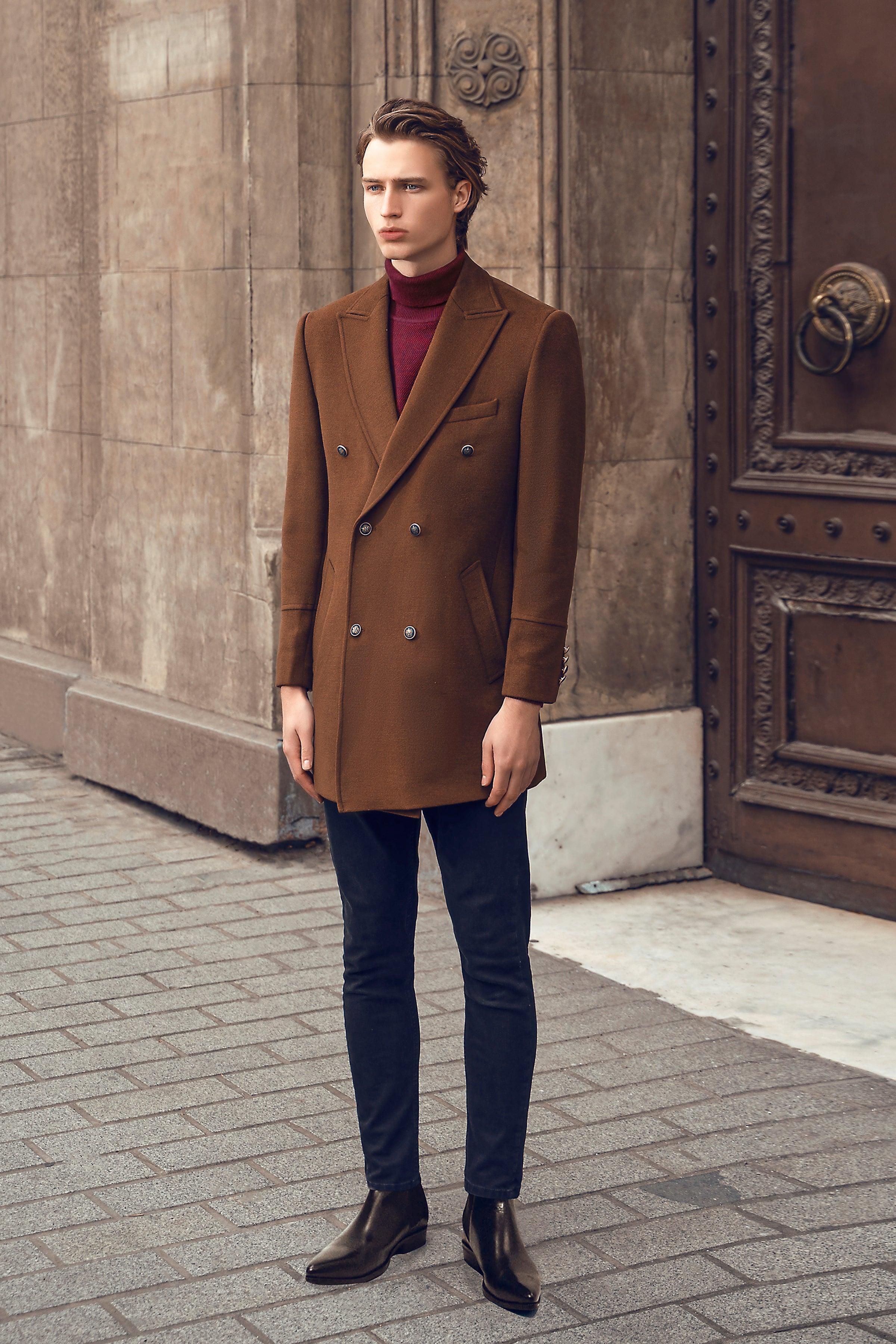 LONG COAT DOUBLE BREASTED BROWN at Charcoal Clothing