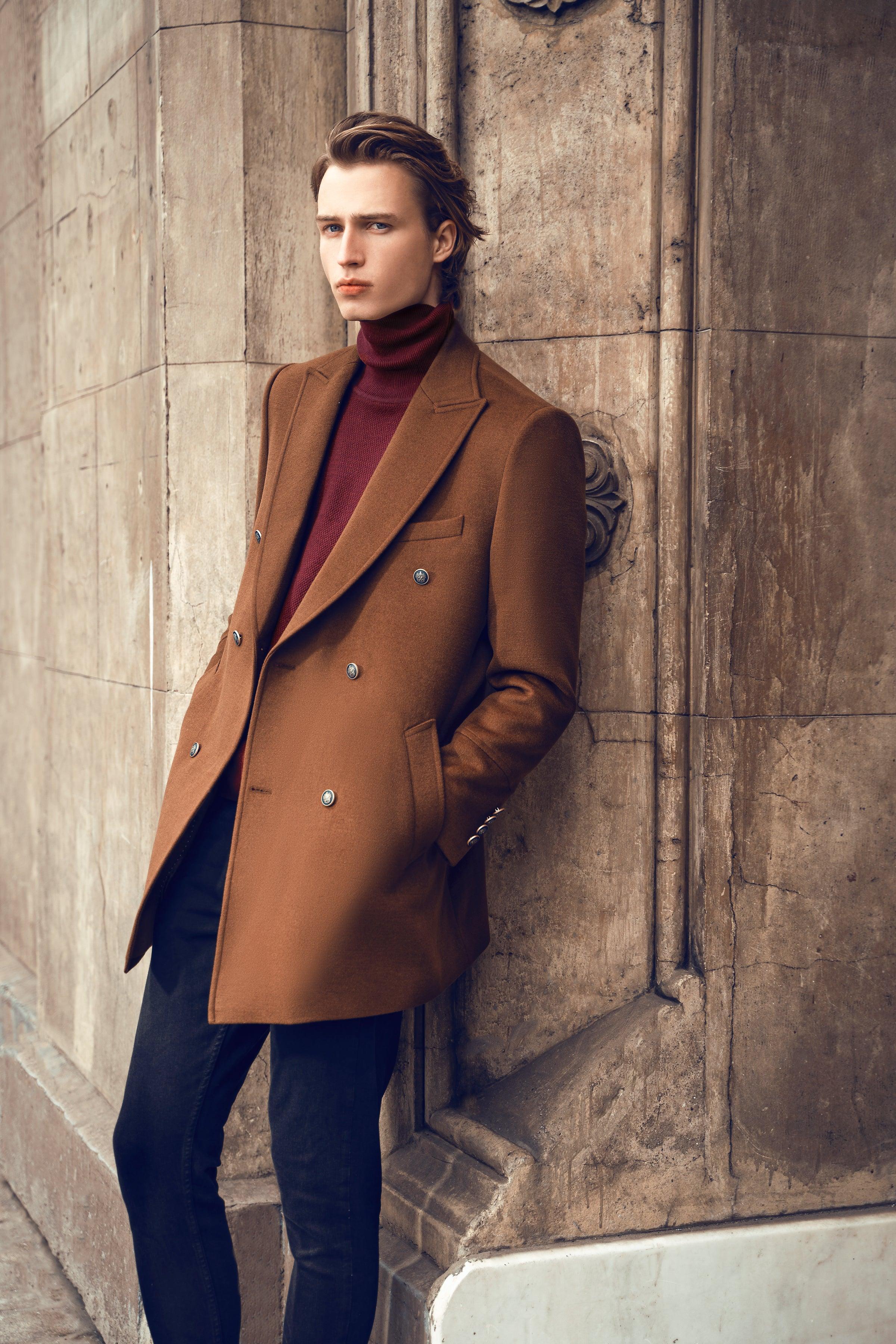LONG COAT DOUBLE BREASTED BROWN at Charcoal Clothing