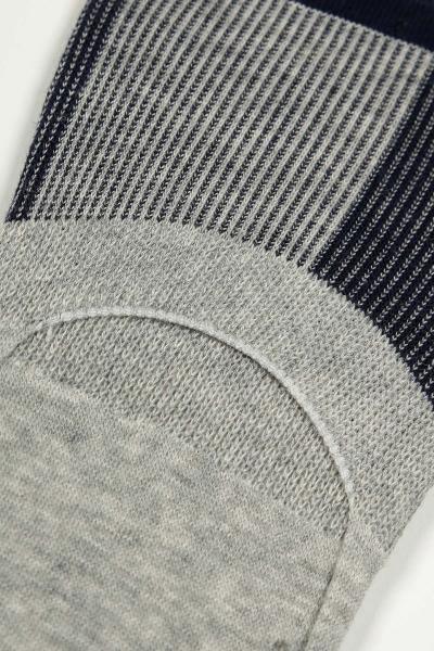 Loafer sock close-up: gray knit toe and dark striped cuff