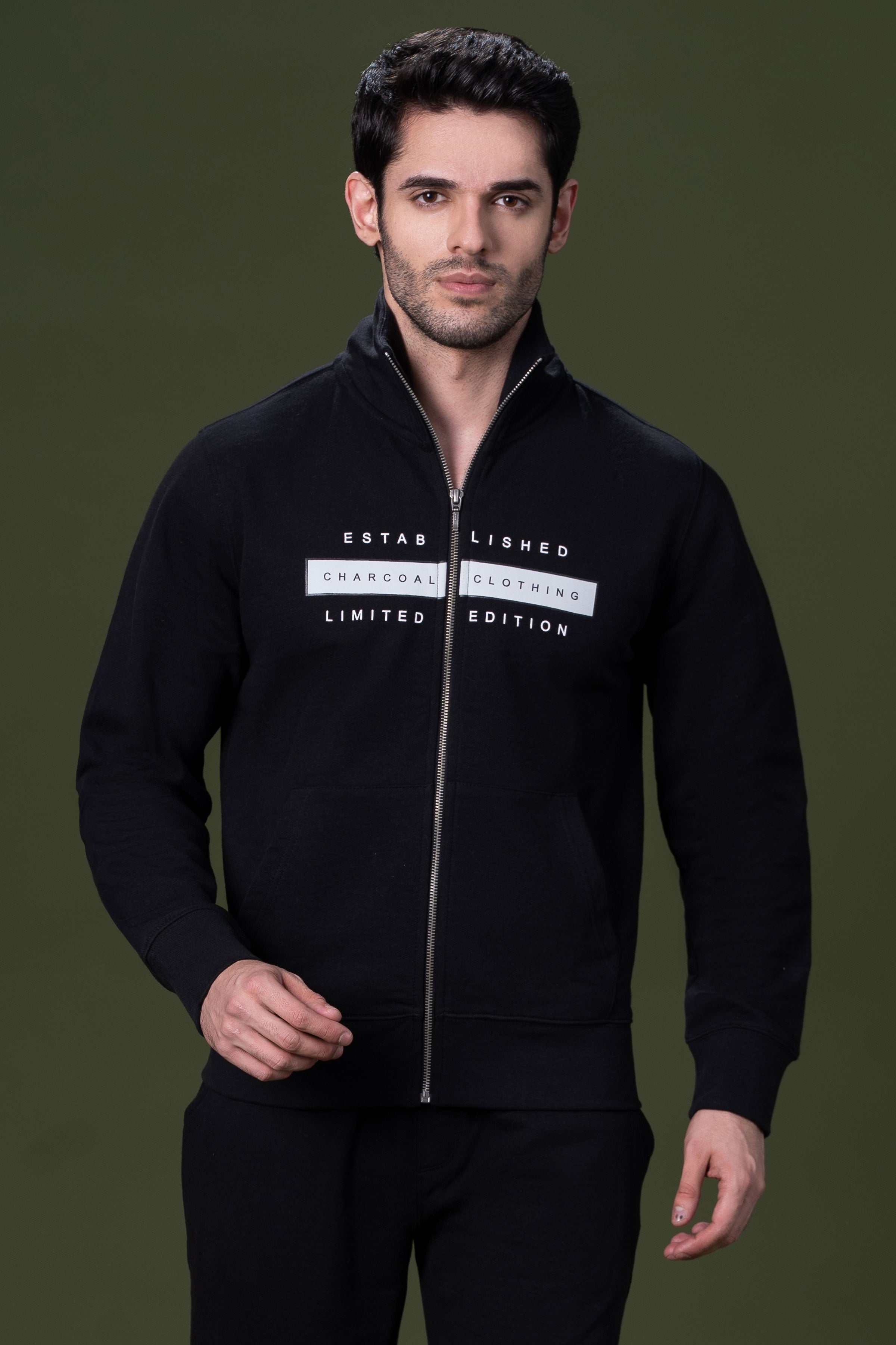 MOCK NECK JACKET BLACK at Charcoal Clothing