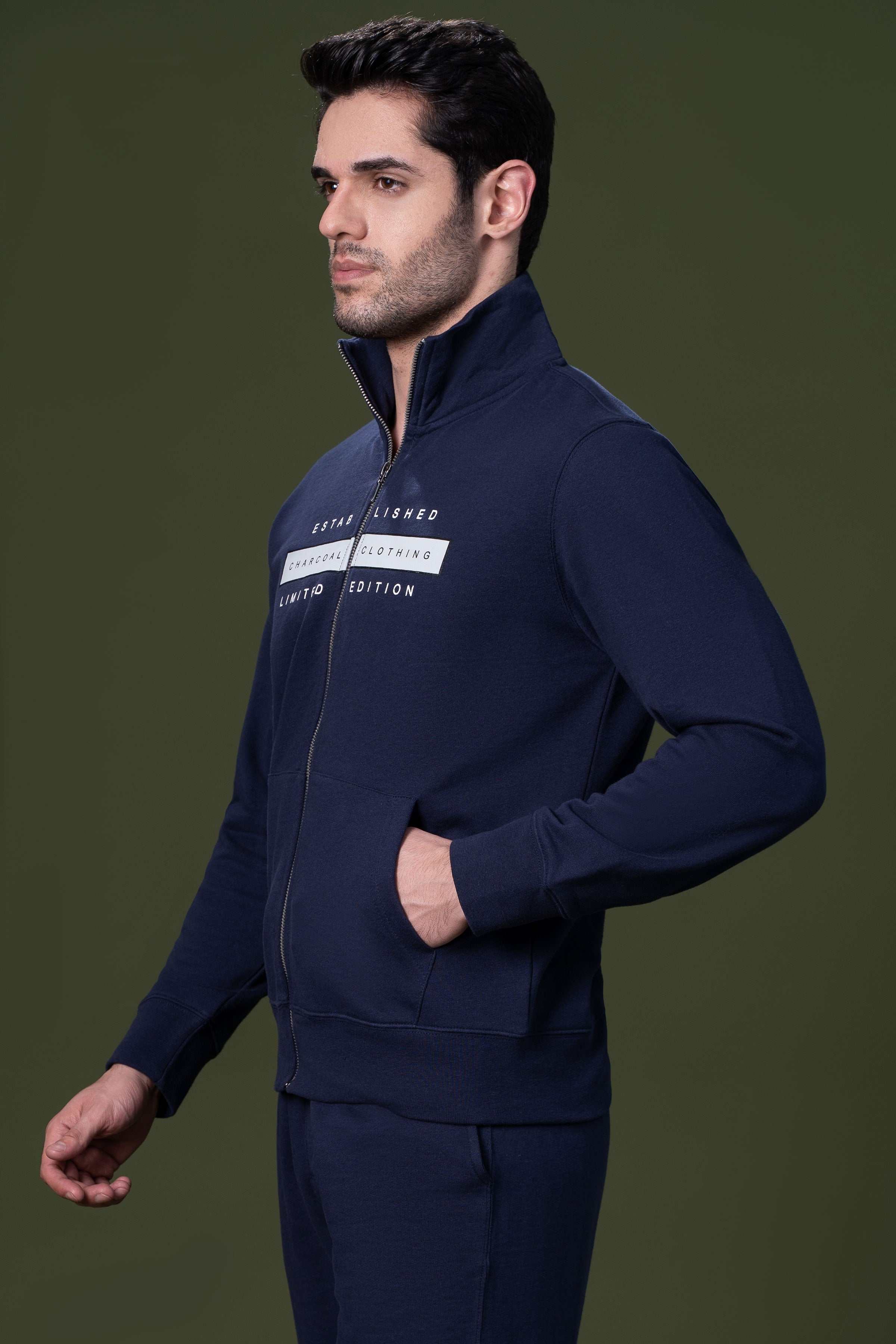 MOCK NECK JACKET NAVY at Charcoal Clothing