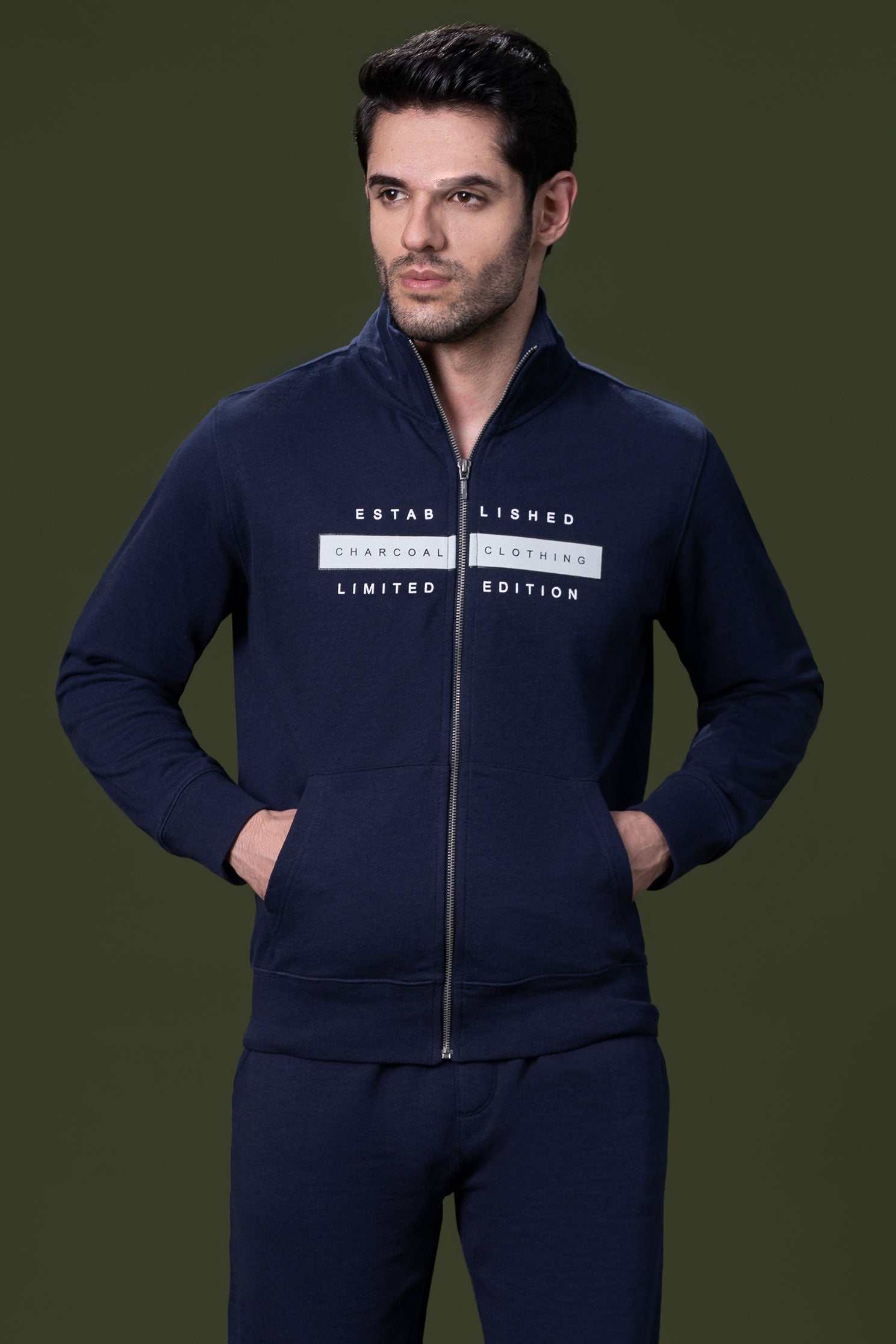 MOCK NECK JACKET NAVY at Charcoal Clothing