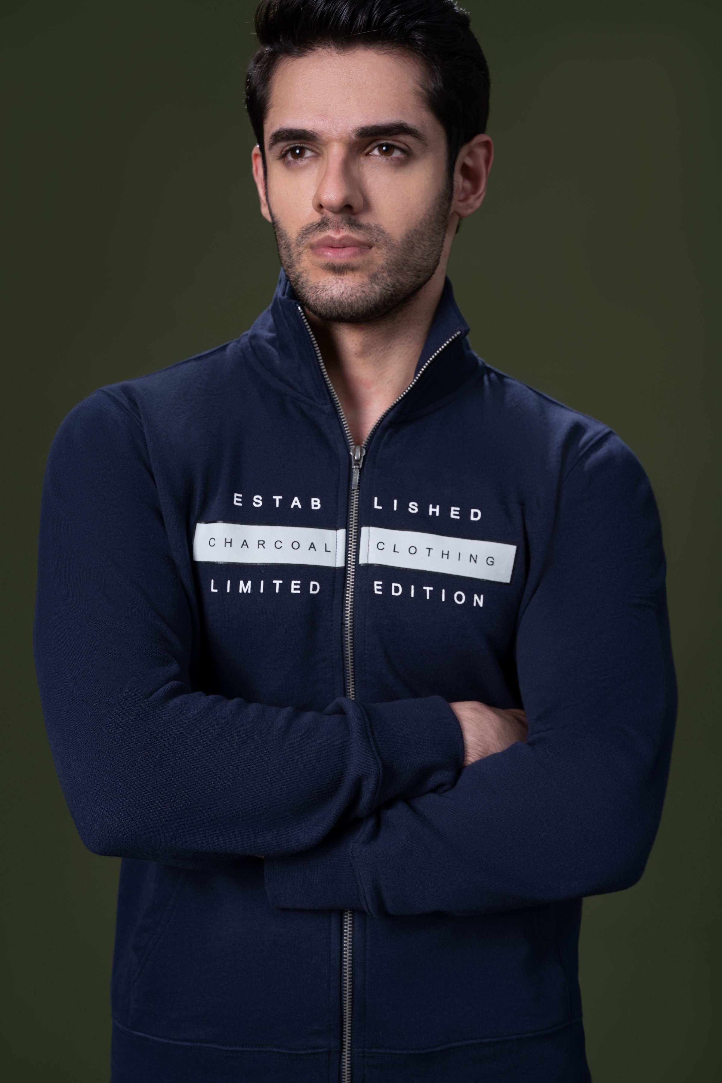 MOCK NECK JACKET NAVY at Charcoal Clothing