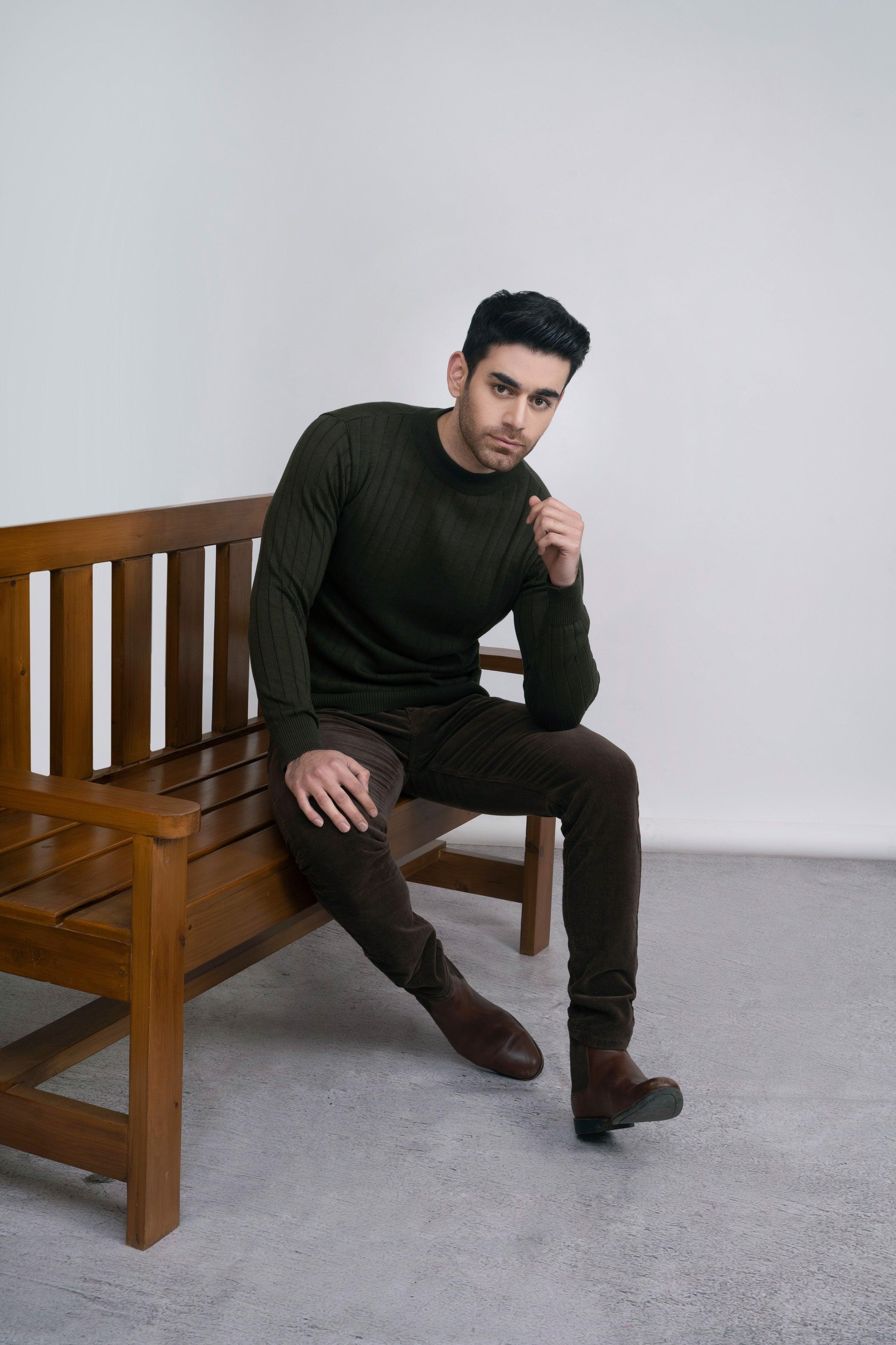 MOCK NECK SWEATER F/S OLIVE at Charcoal Clothing