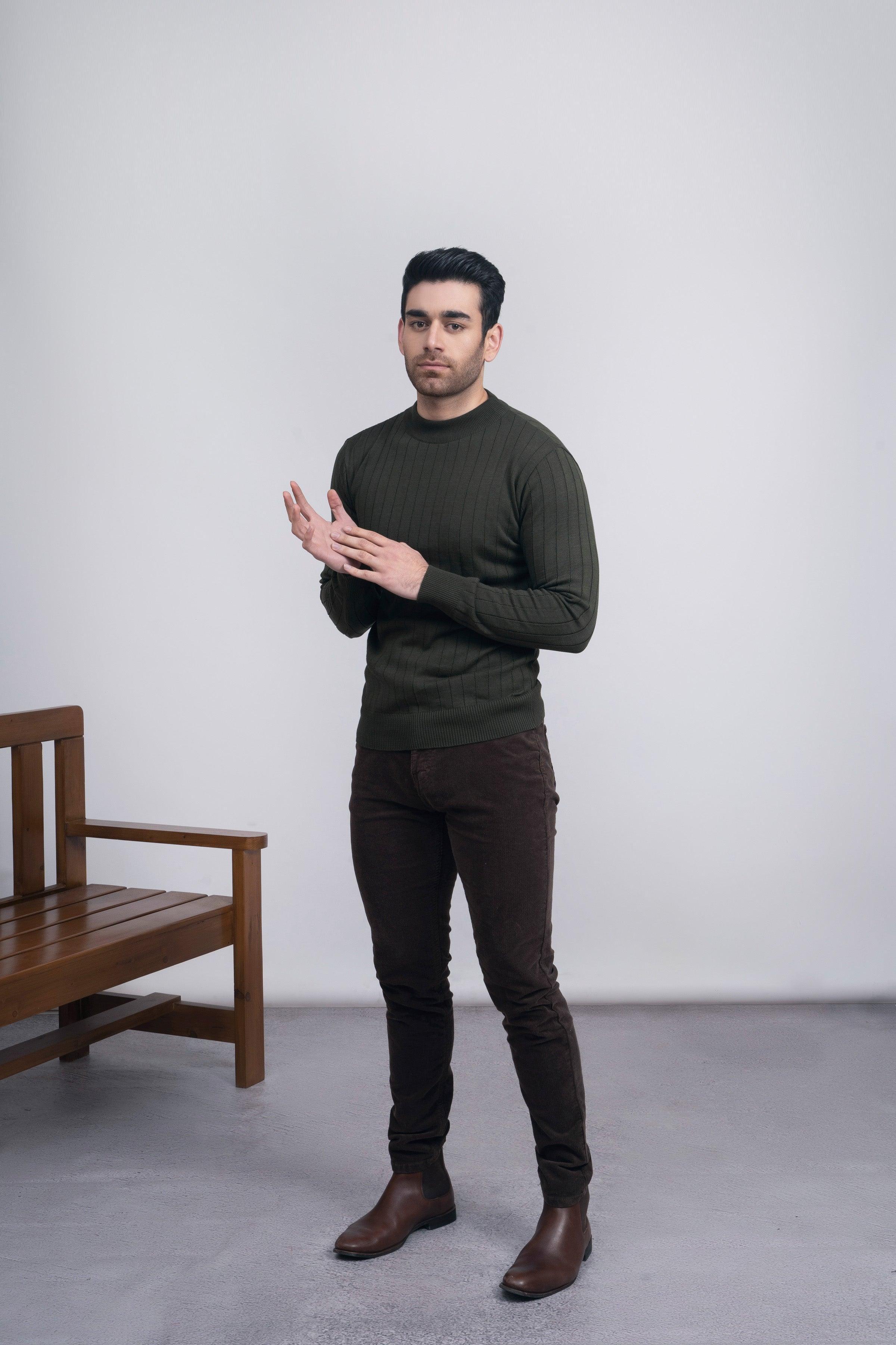 MOCK NECK SWEATER F/S OLIVE at Charcoal Clothing