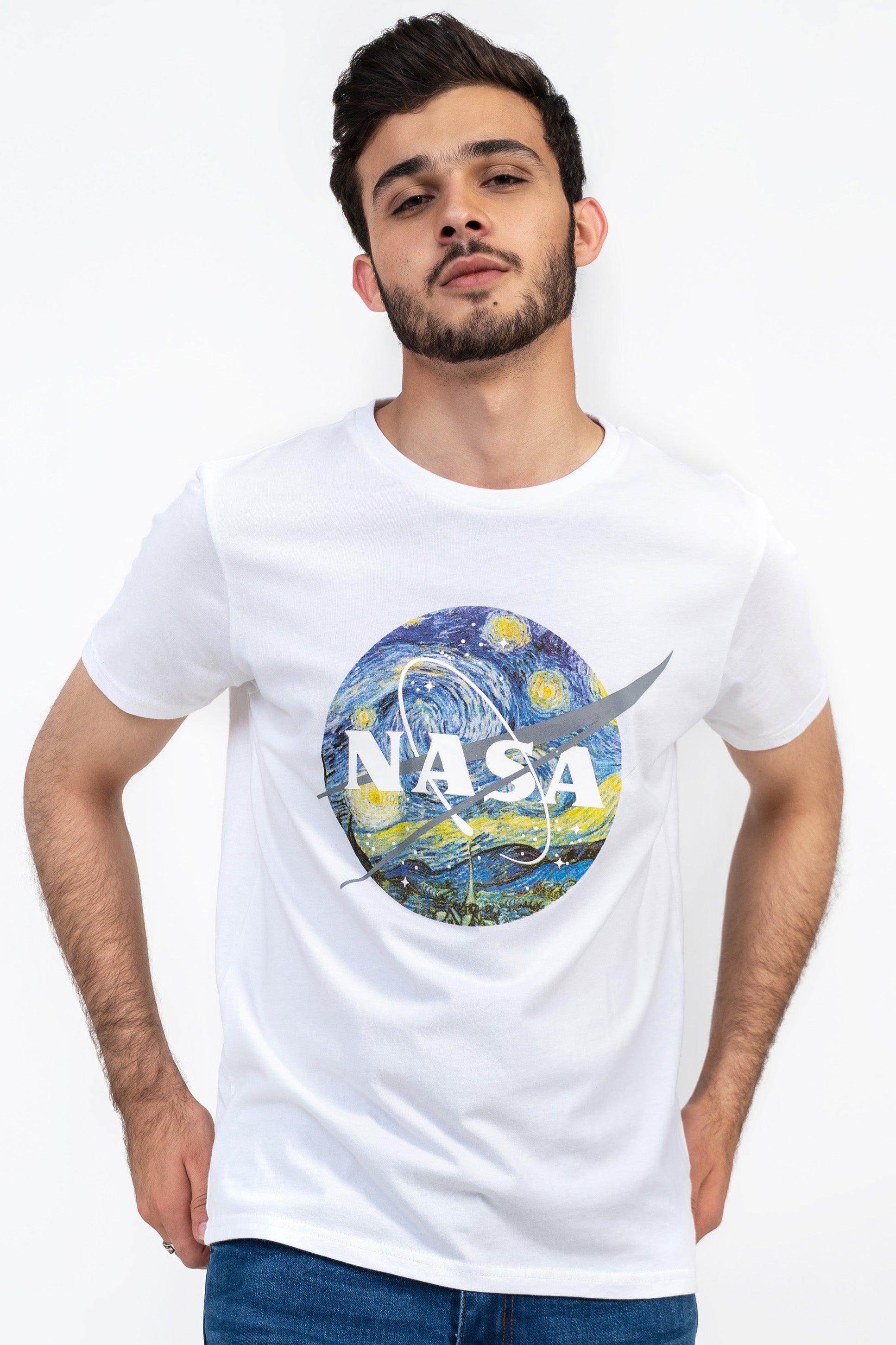 White T-shirt with large NASA graphic front, crew neck short sleeves