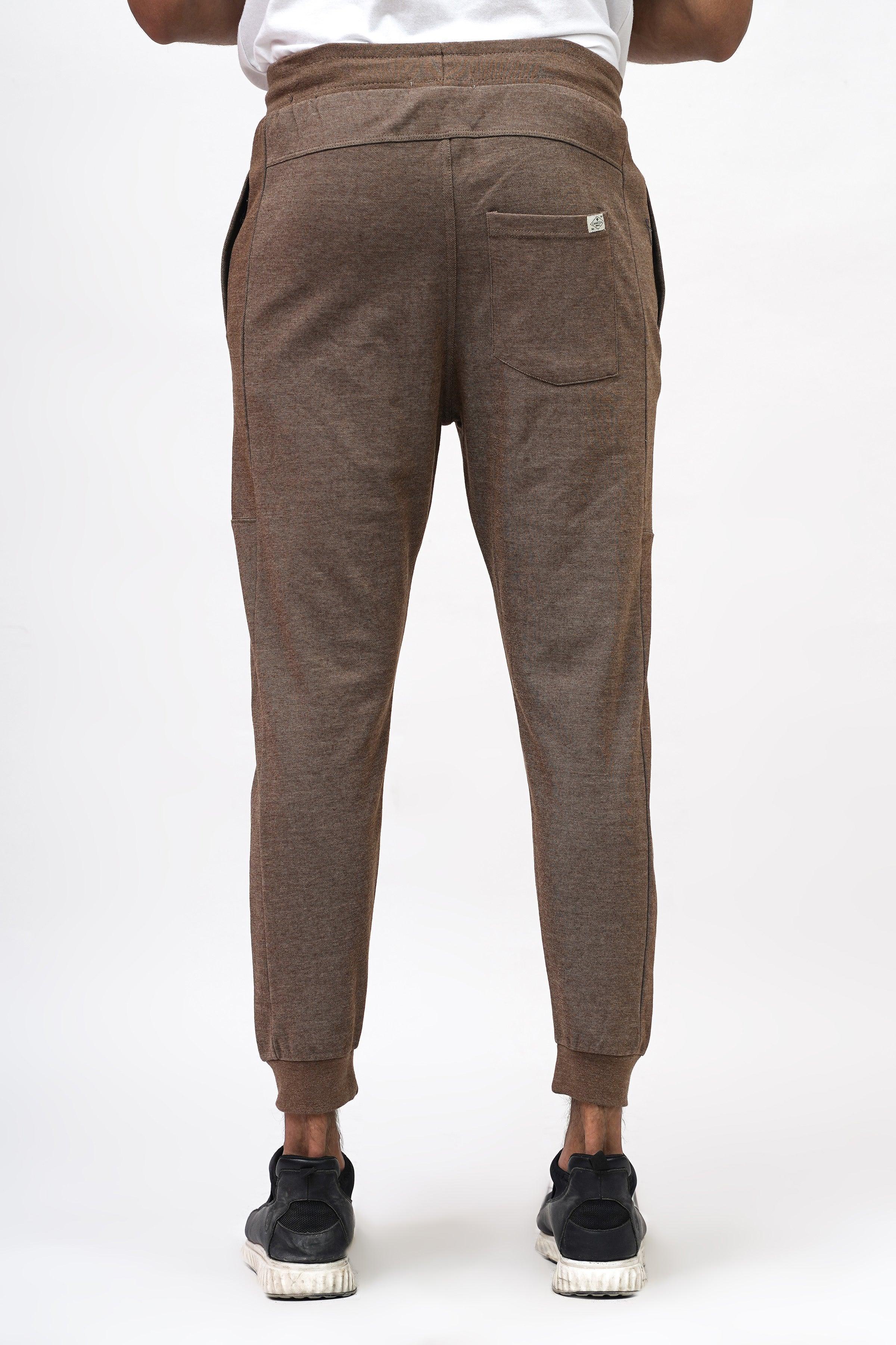 PIQUE INTERLOCK SLIMFIT BROWN MELANGE TROUSER at Charcoal Clothing