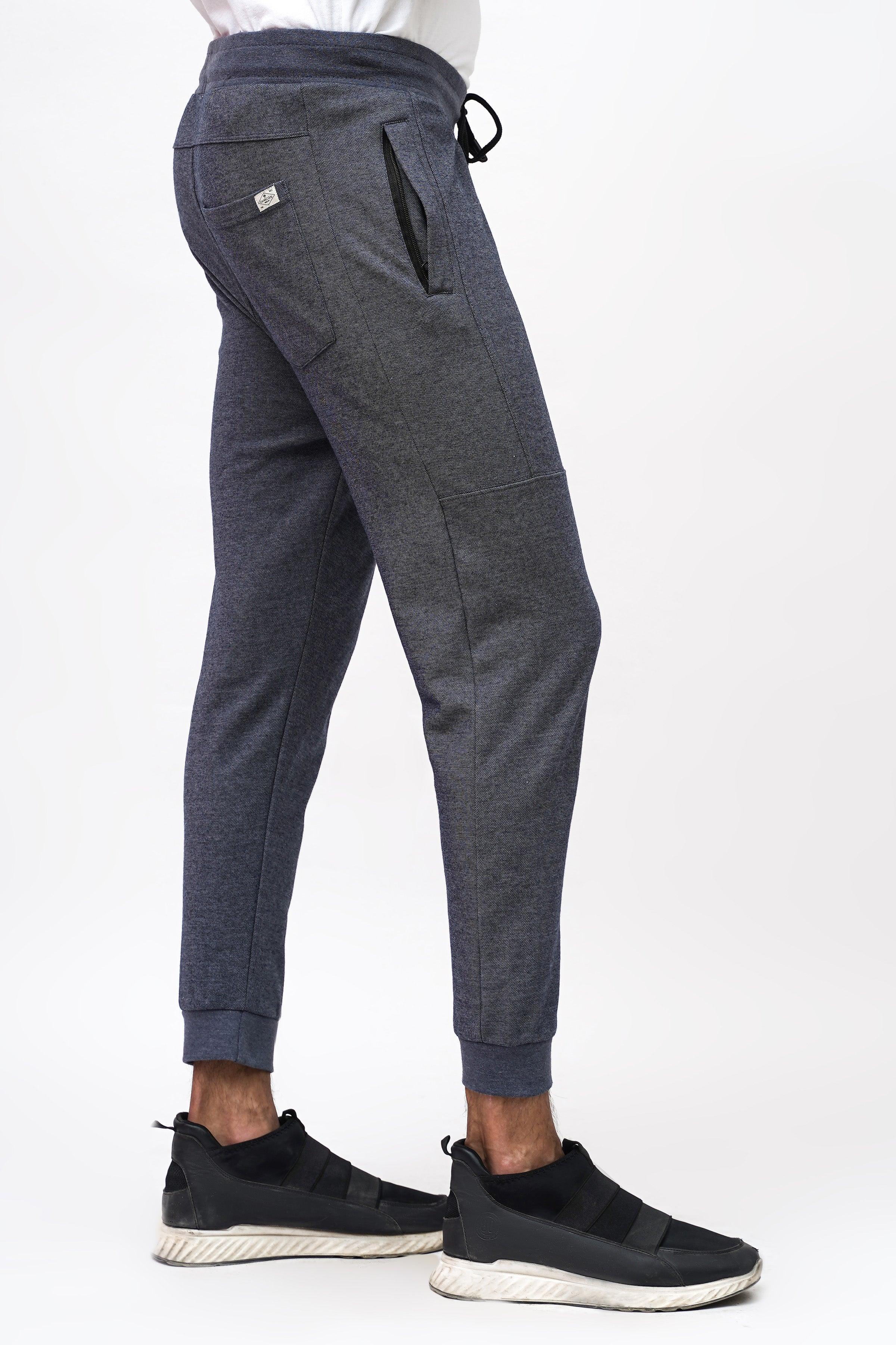 PIQUE INTERLOCK SLIMFIT NAVY MELANGE TROUSER at Charcoal Clothing