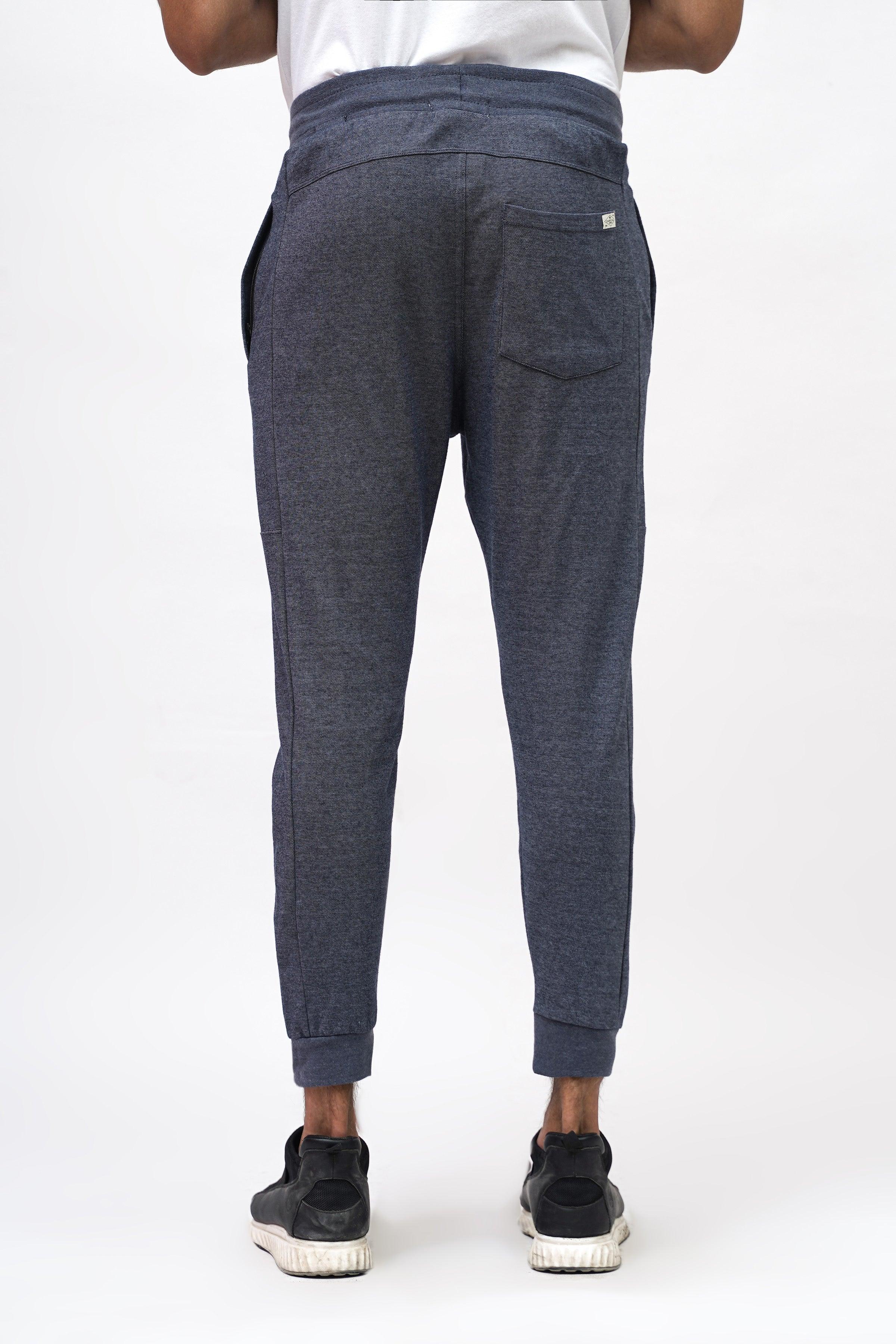 PIQUE INTERLOCK SLIMFIT NAVY MELANGE TROUSER at Charcoal Clothing