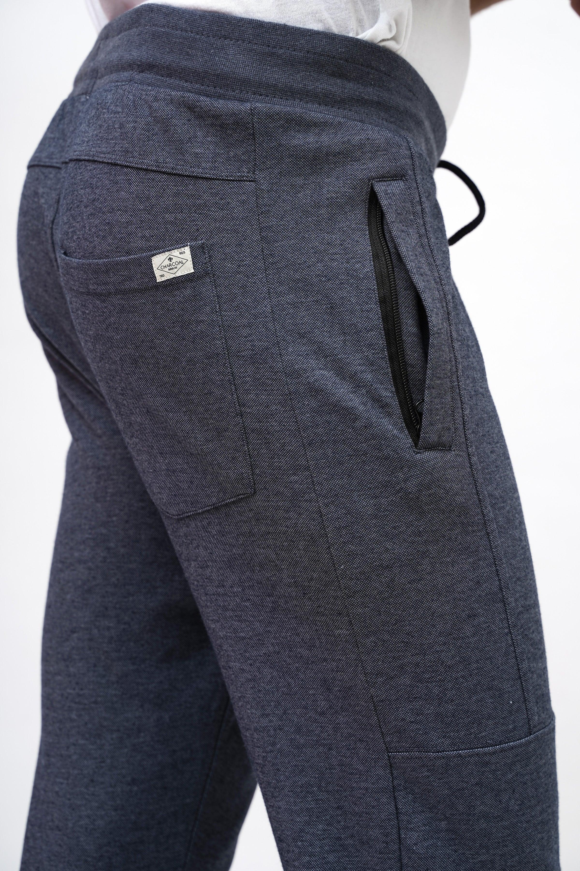 PIQUE INTERLOCK SLIMFIT NAVY MELANGE TROUSER at Charcoal Clothing