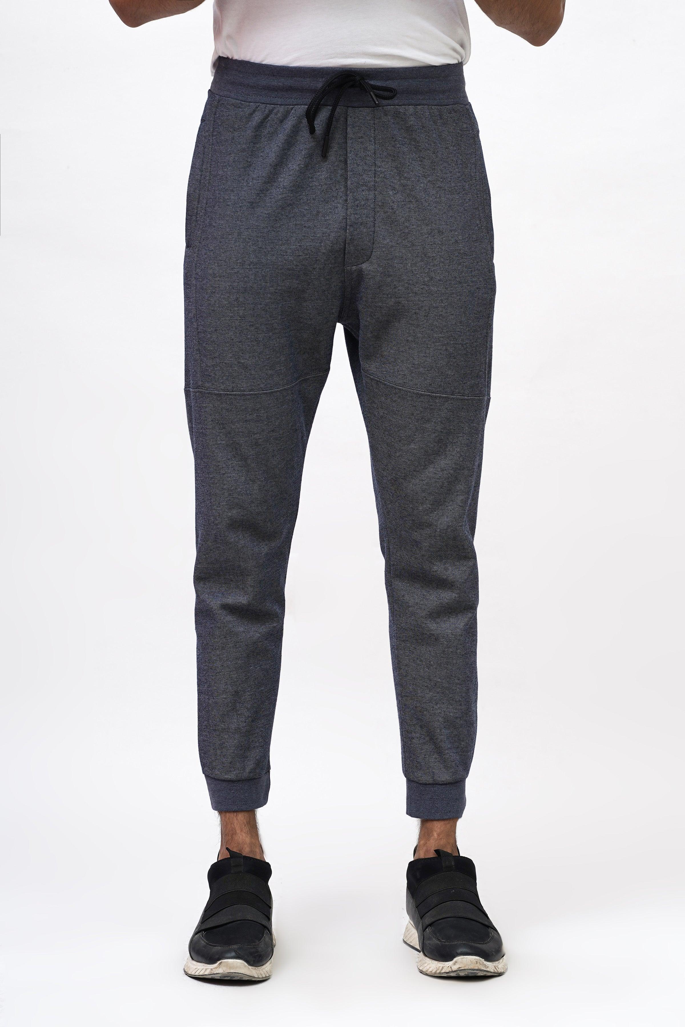 PIQUE INTERLOCK SLIMFIT NAVY MELANGE TROUSER at Charcoal Clothing