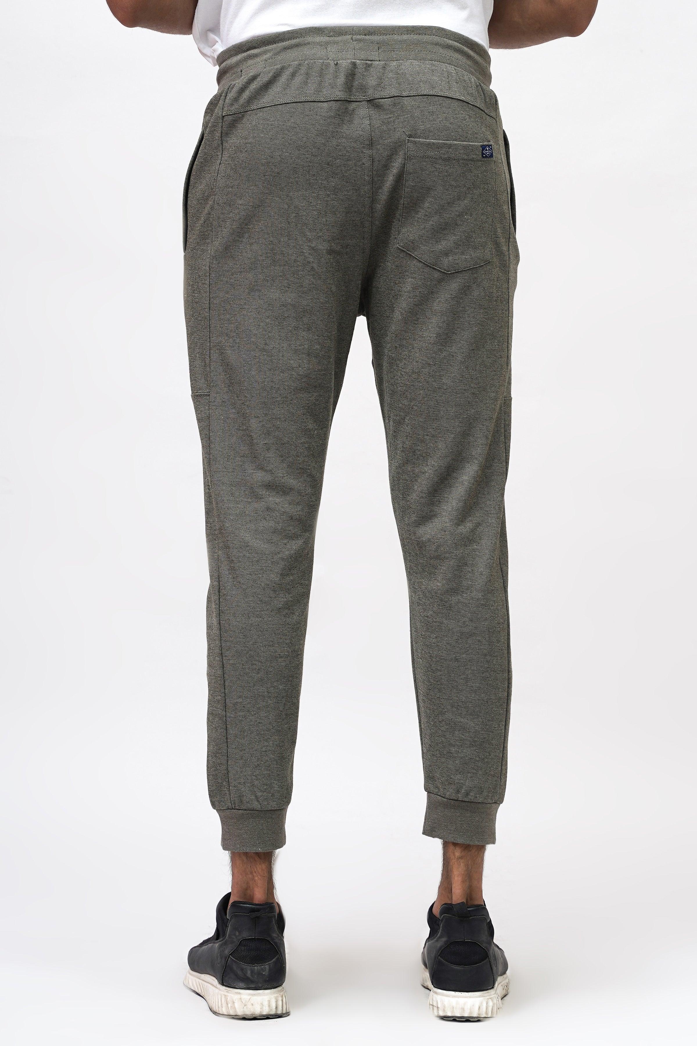 PIQUE INTERLOCK SLIMFIT OLIVE MELANGE TROUSER at Charcoal Clothing