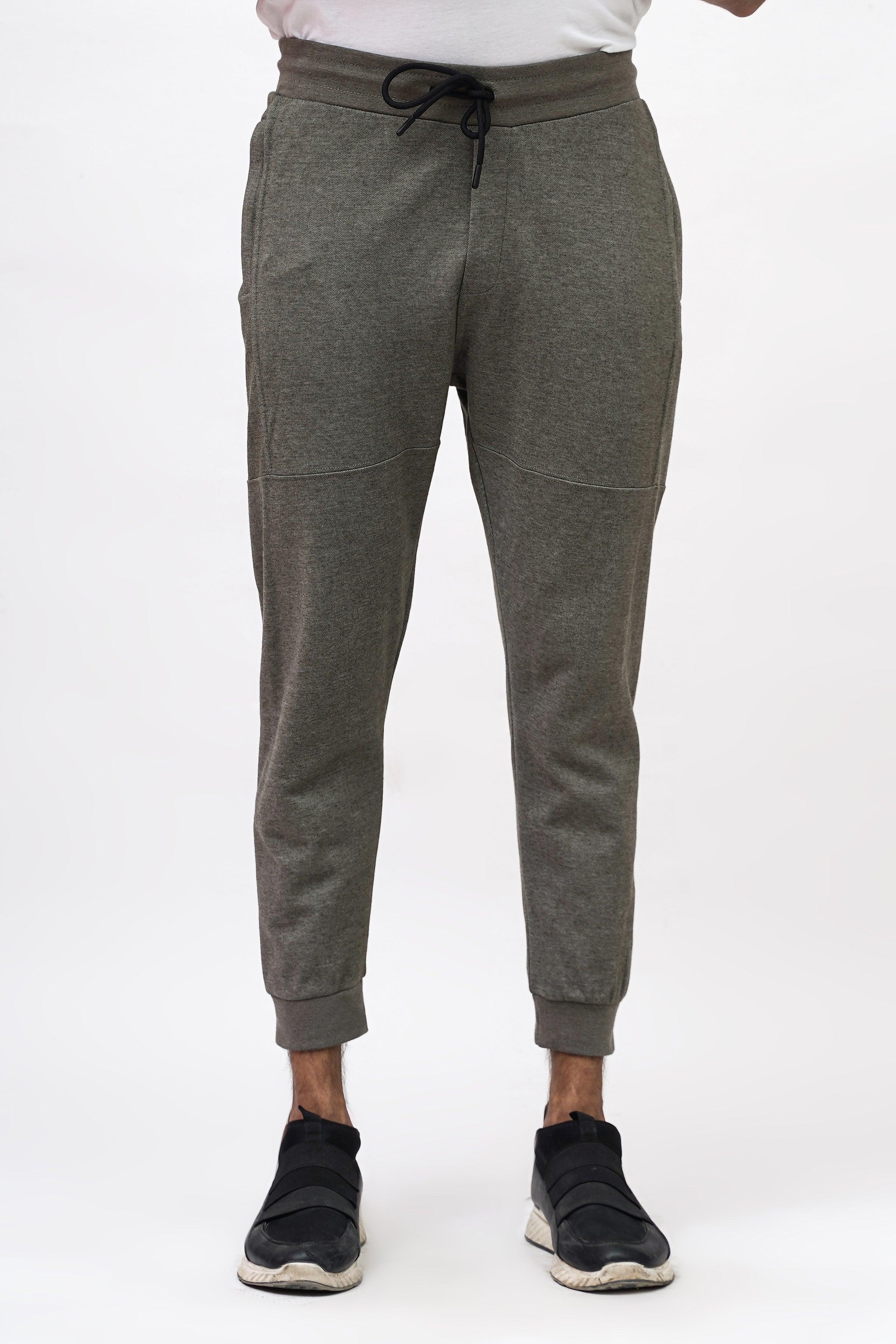 PIQUE INTERLOCK SLIMFIT OLIVE MELANGE TROUSER at Charcoal Clothing