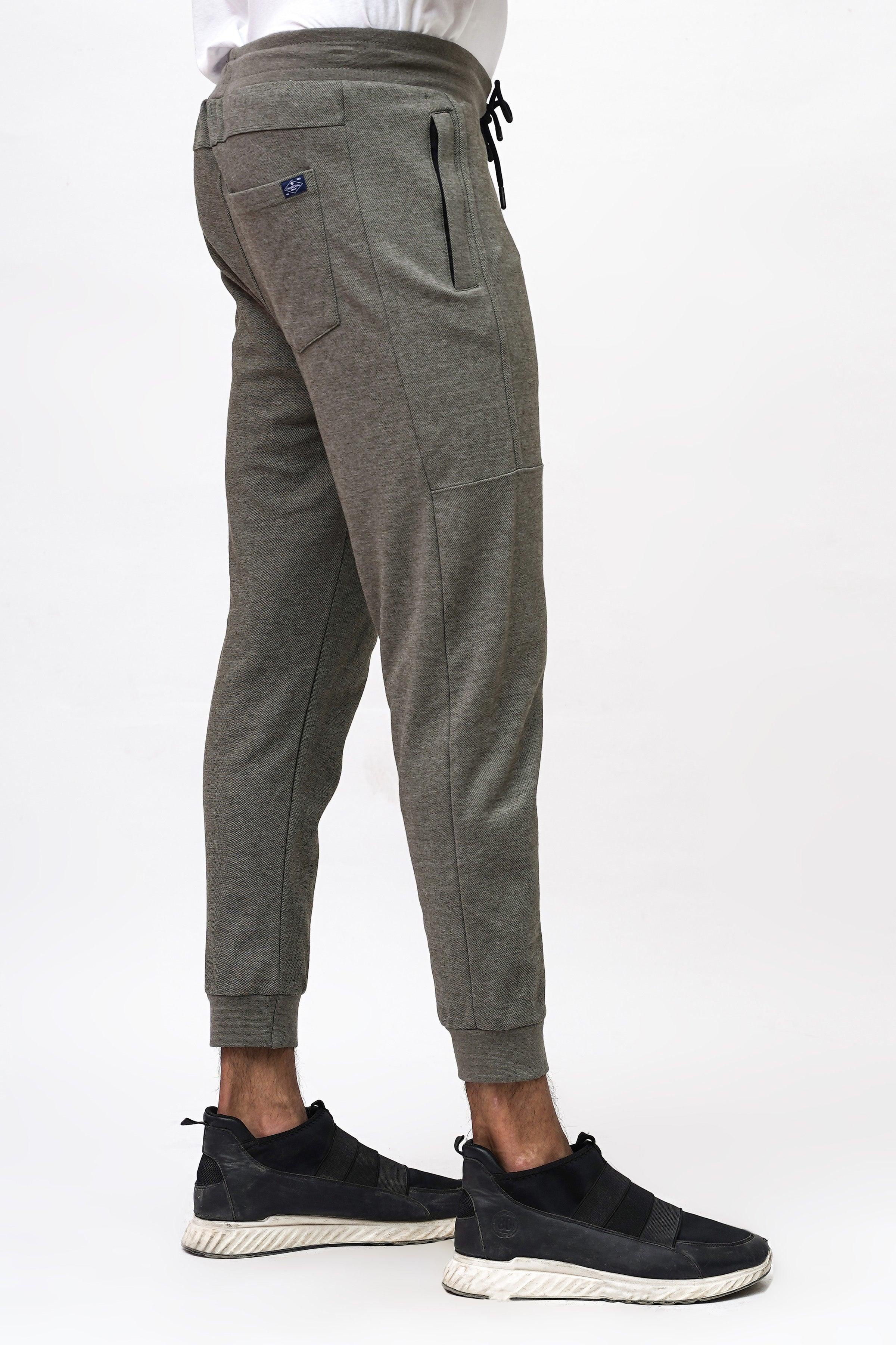PIQUE INTERLOCK SLIMFIT OLIVE MELANGE TROUSER at Charcoal Clothing