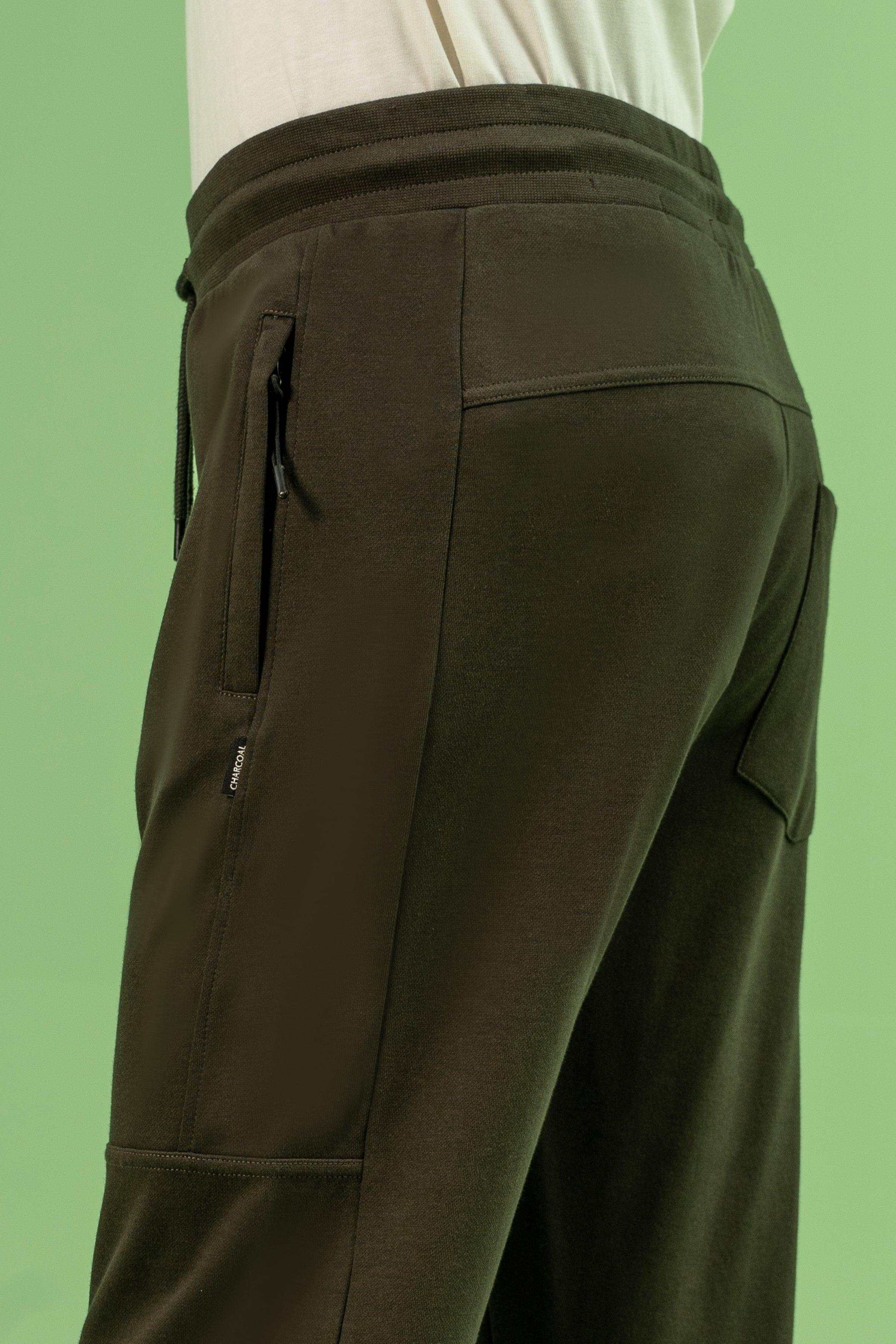 PIQUE INTERLOCK SLIMFIT TROUSER DARK OLIVE at Charcoal Clothing