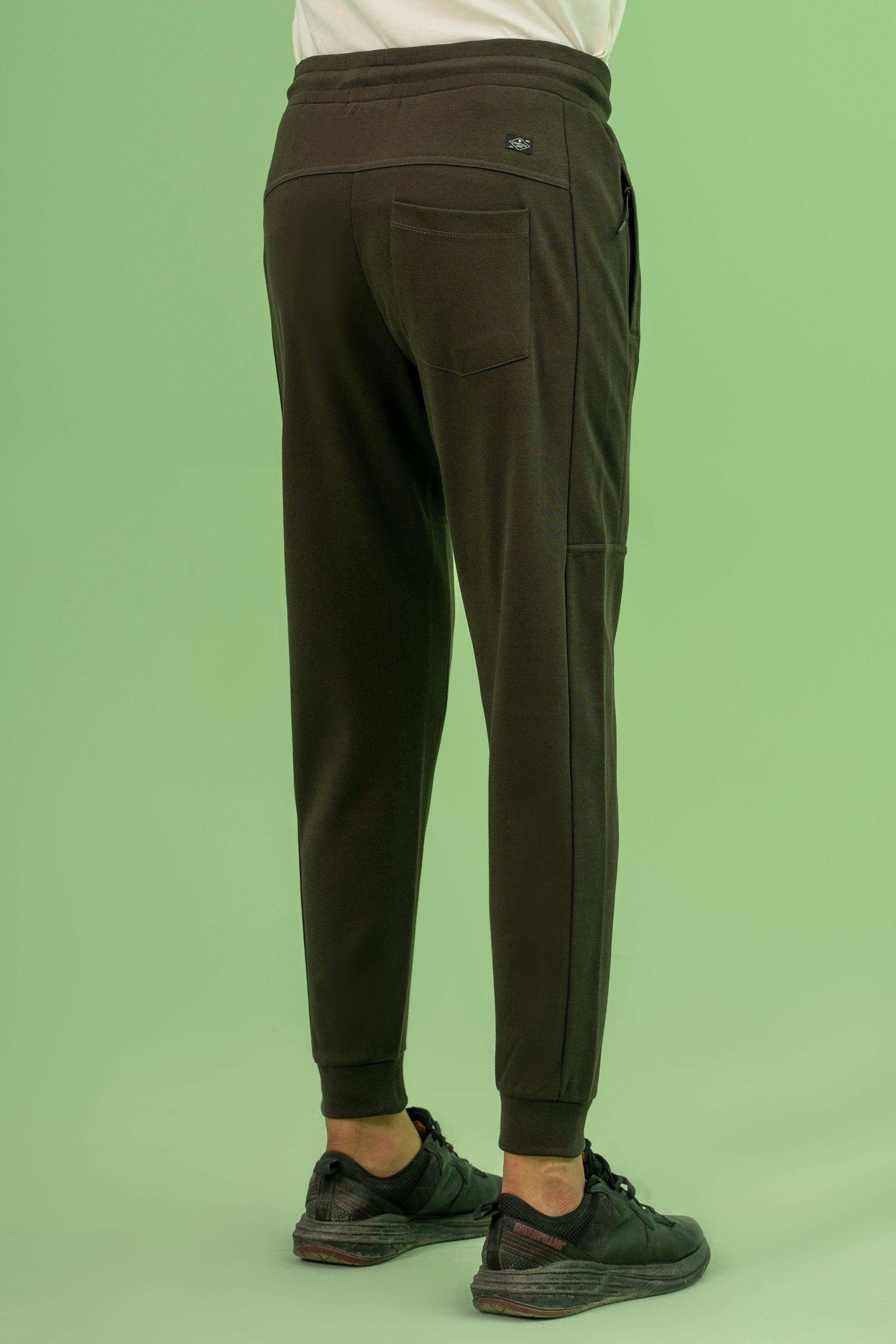 PIQUE INTERLOCK SLIMFIT TROUSER DARK OLIVE at Charcoal Clothing