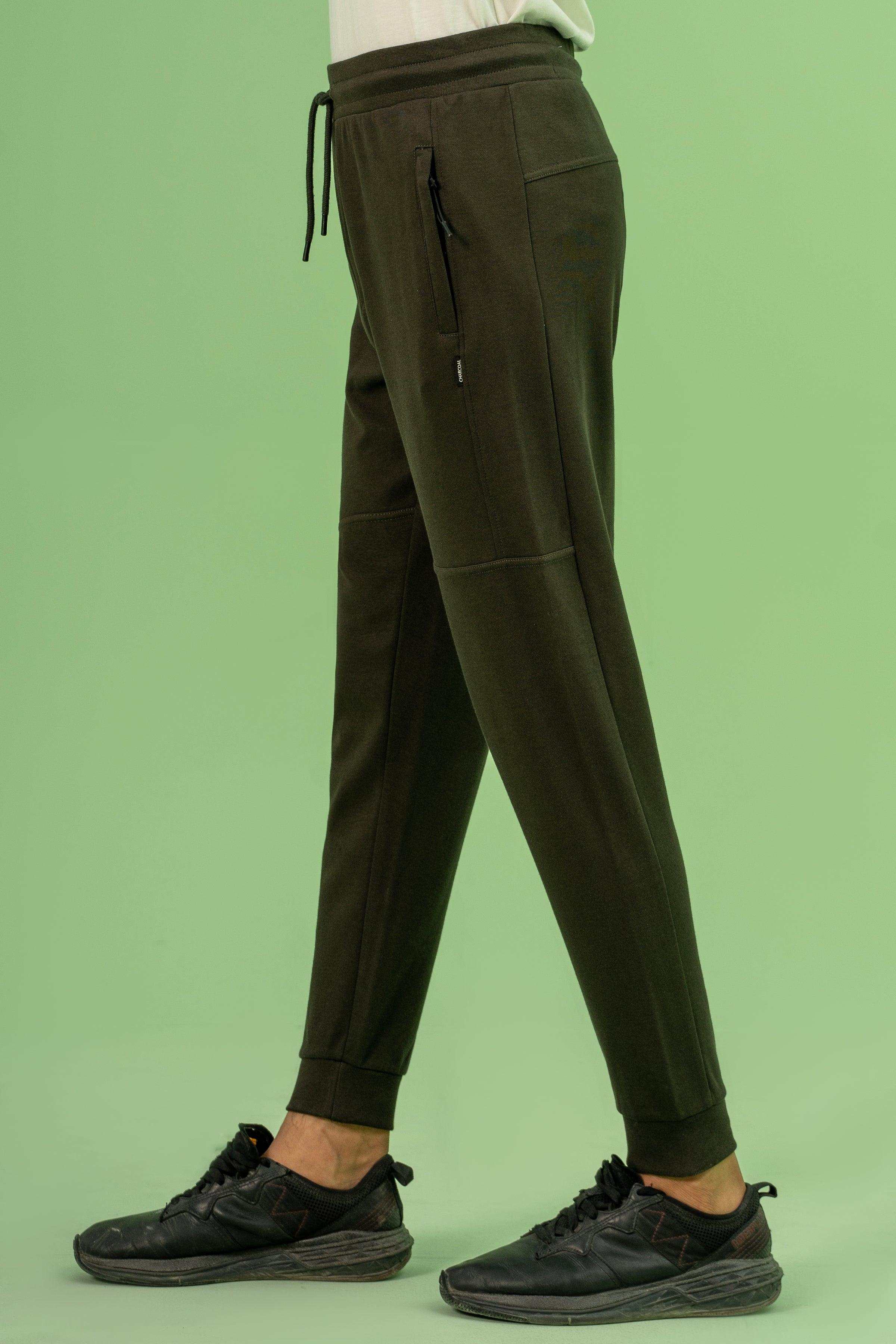 PIQUE INTERLOCK SLIMFIT TROUSER DARK OLIVE at Charcoal Clothing