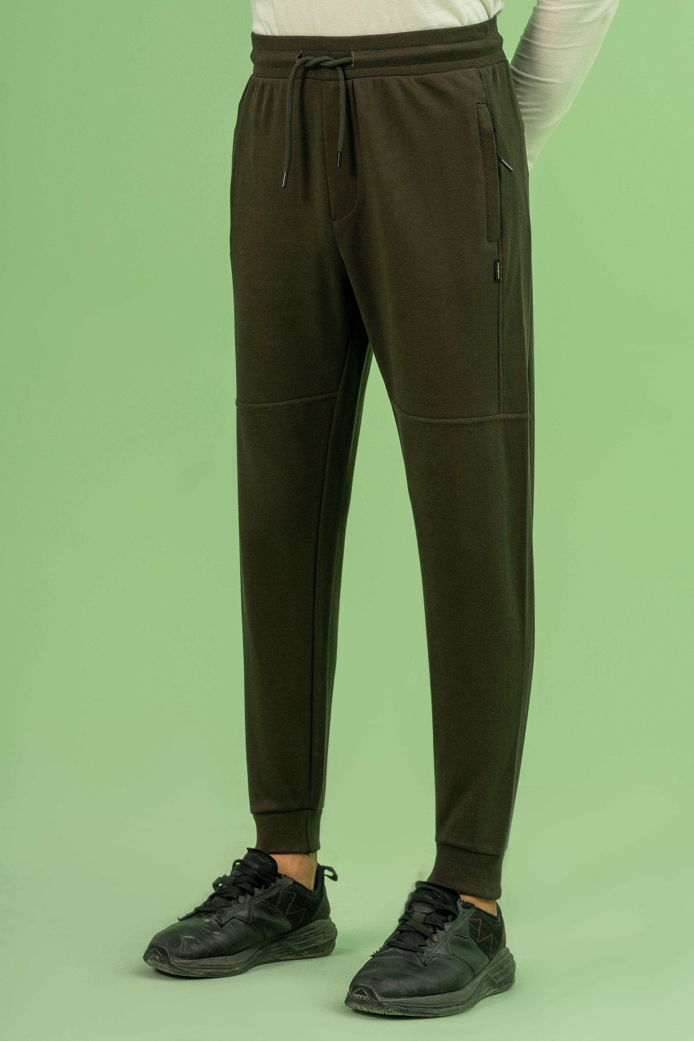 PIQUE INTERLOCK SLIMFIT TROUSER DARK OLIVE at Charcoal Clothing