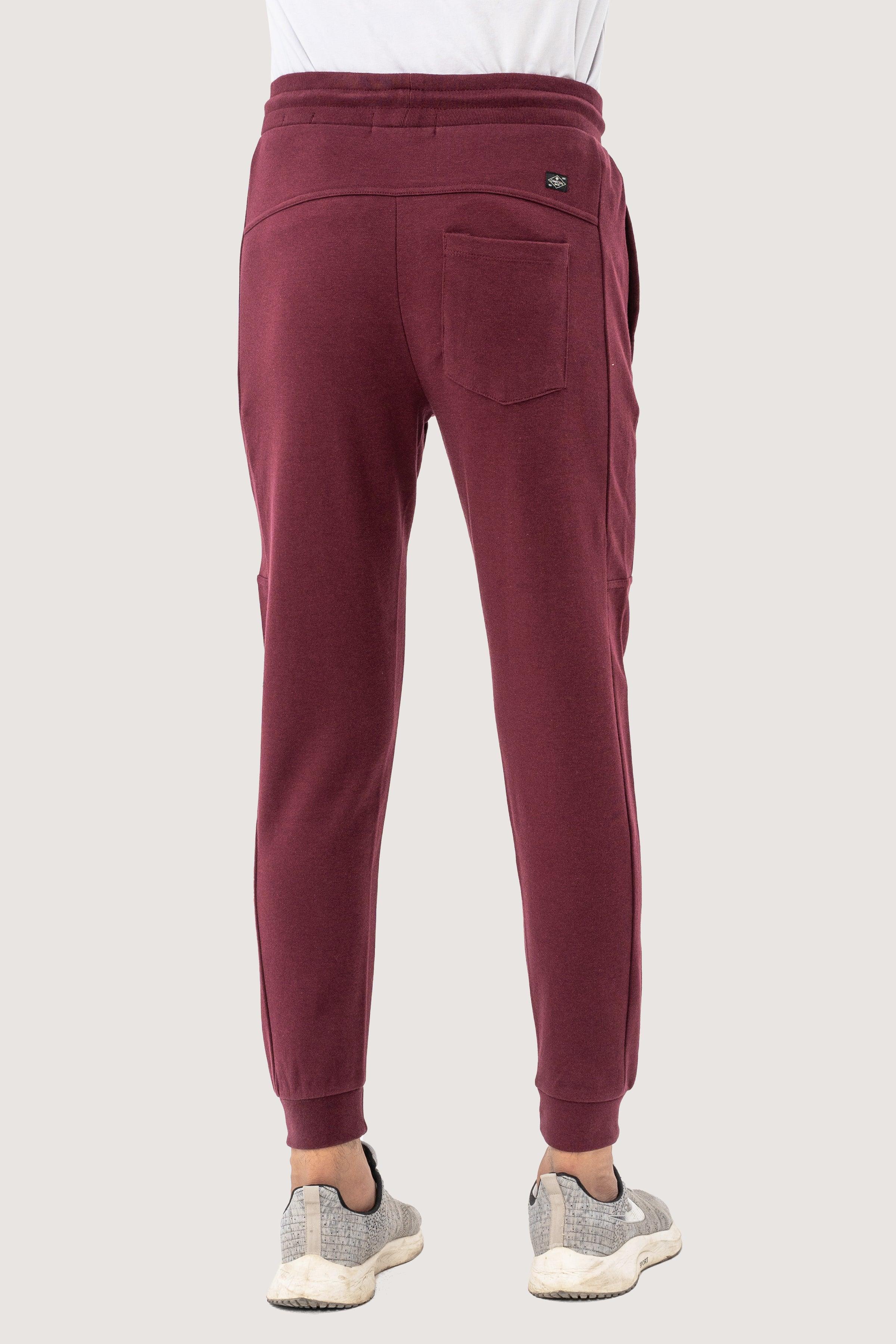 PIQUE INTERLOCK SLIMFIT TROUSER MAROON at Charcoal Clothing